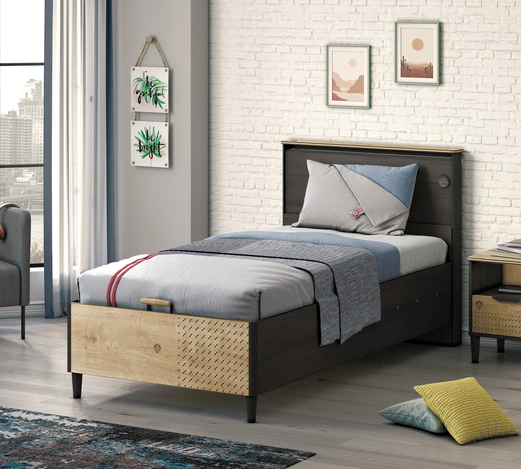 Табла за легло «Black» с USB зарядна станция