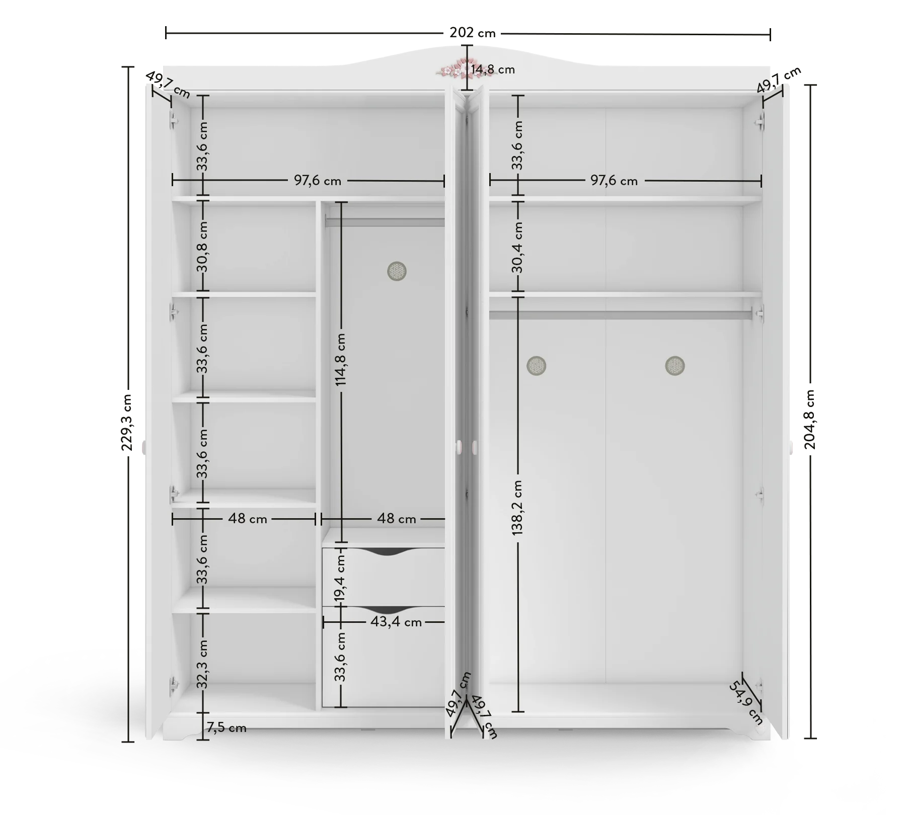 Четирикрилен гардероб Rustic White