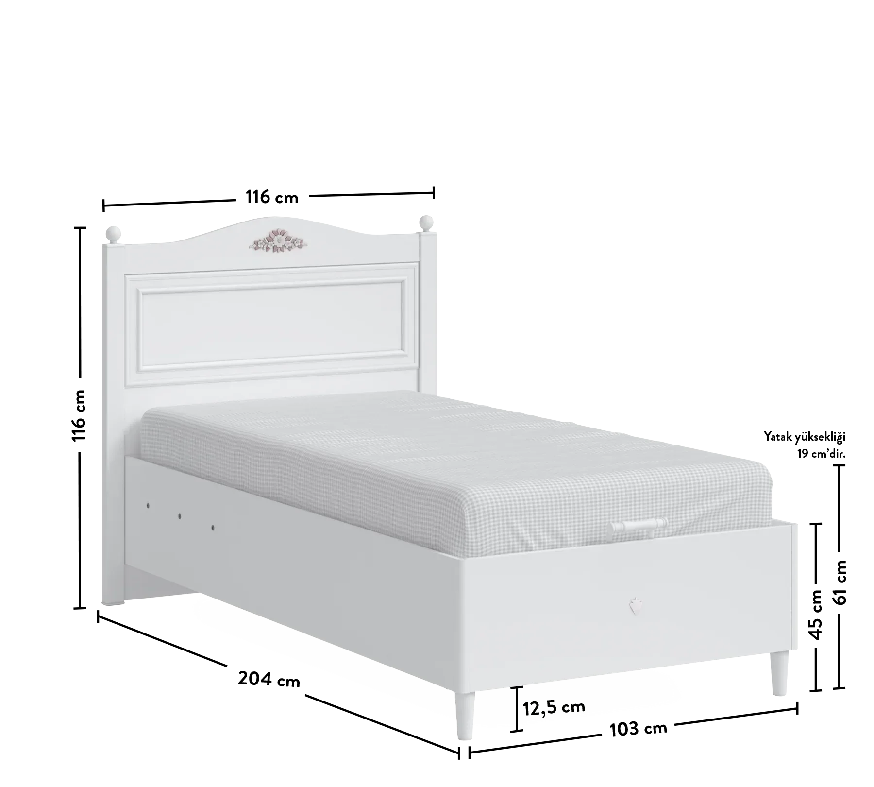 Легло «Rustic White» + табла - с място за съхранение, повдигащ механизъм