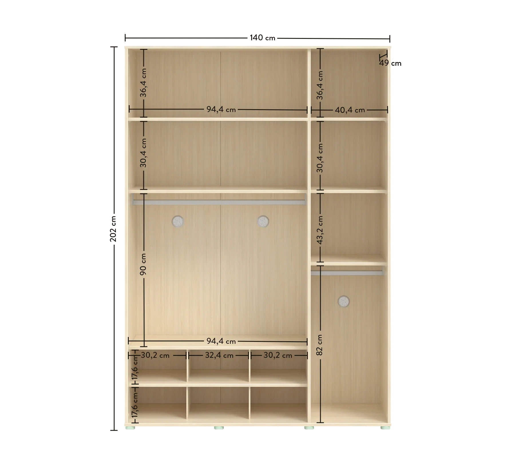 Трикрилен гардероб «Montes Natural» - ширина 140см