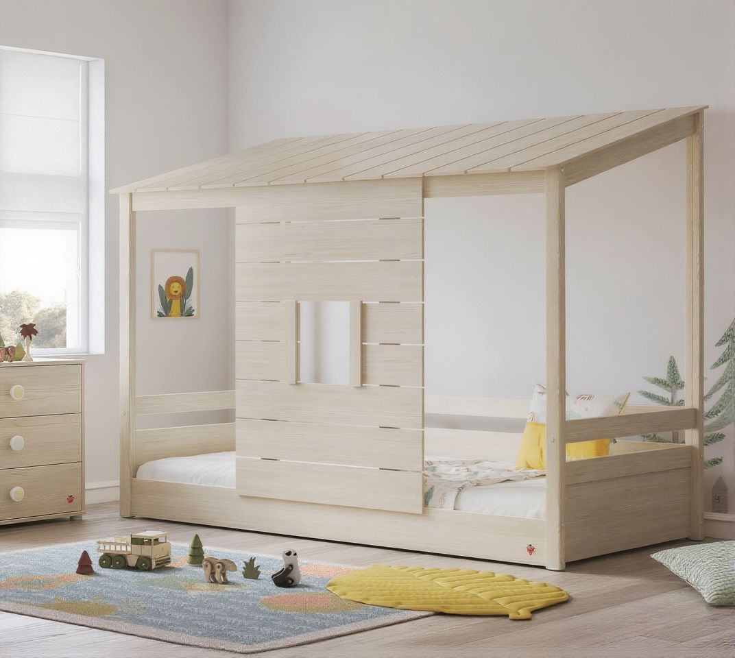 Легло - къщичка «Montes Natural» с покрив и прозорец, за матрак 90х200см