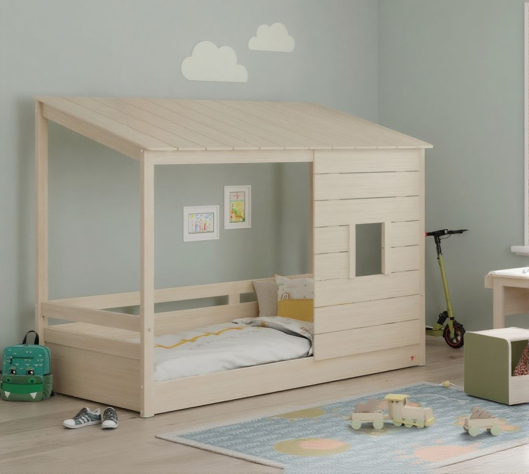 Легло - къщичка «Montes Natural» с покрив и прозорец, за матрак 90х200см