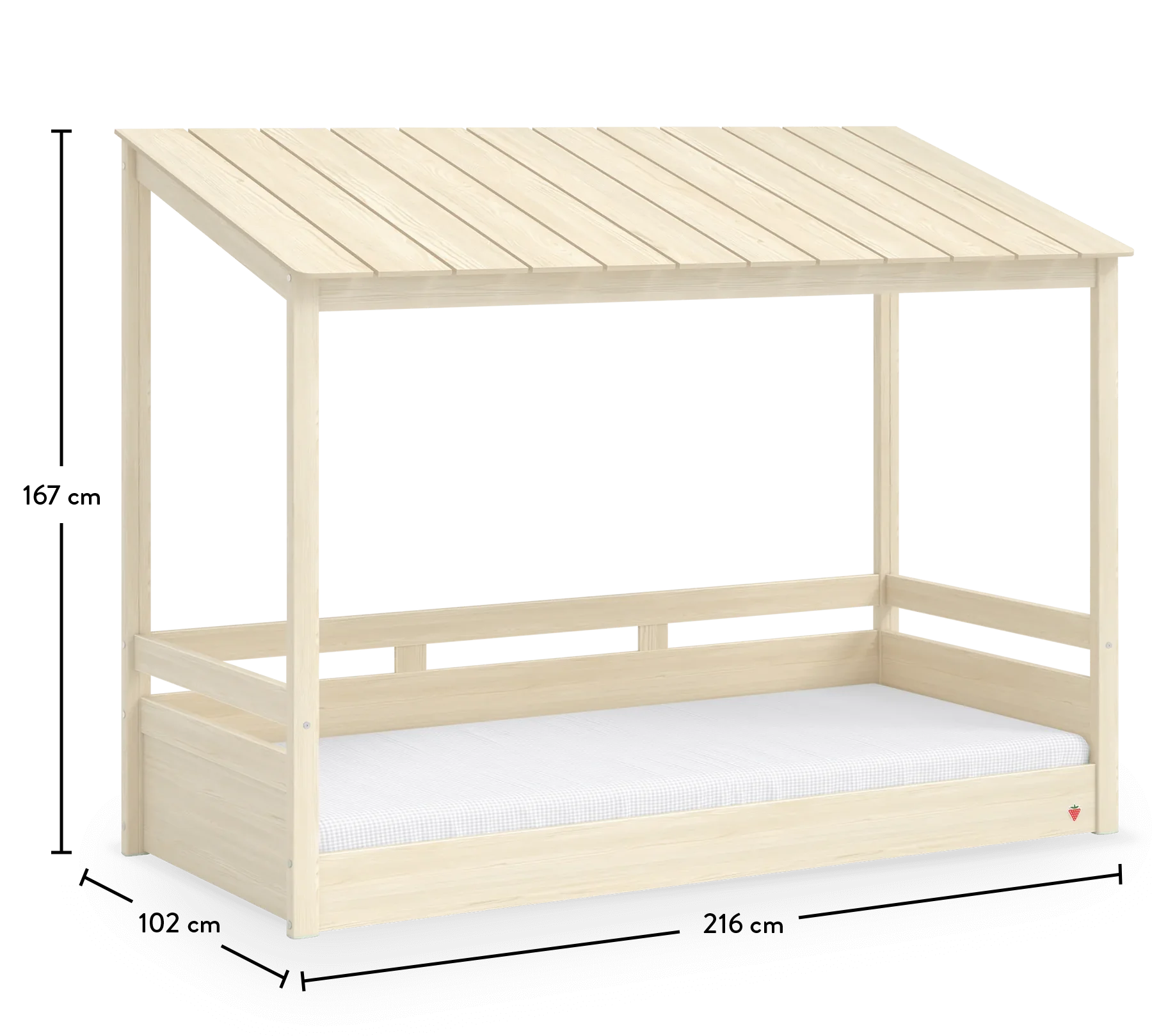 Легло - къщичка «Montes Natural» с дървен покрив, за матрак 90х200см