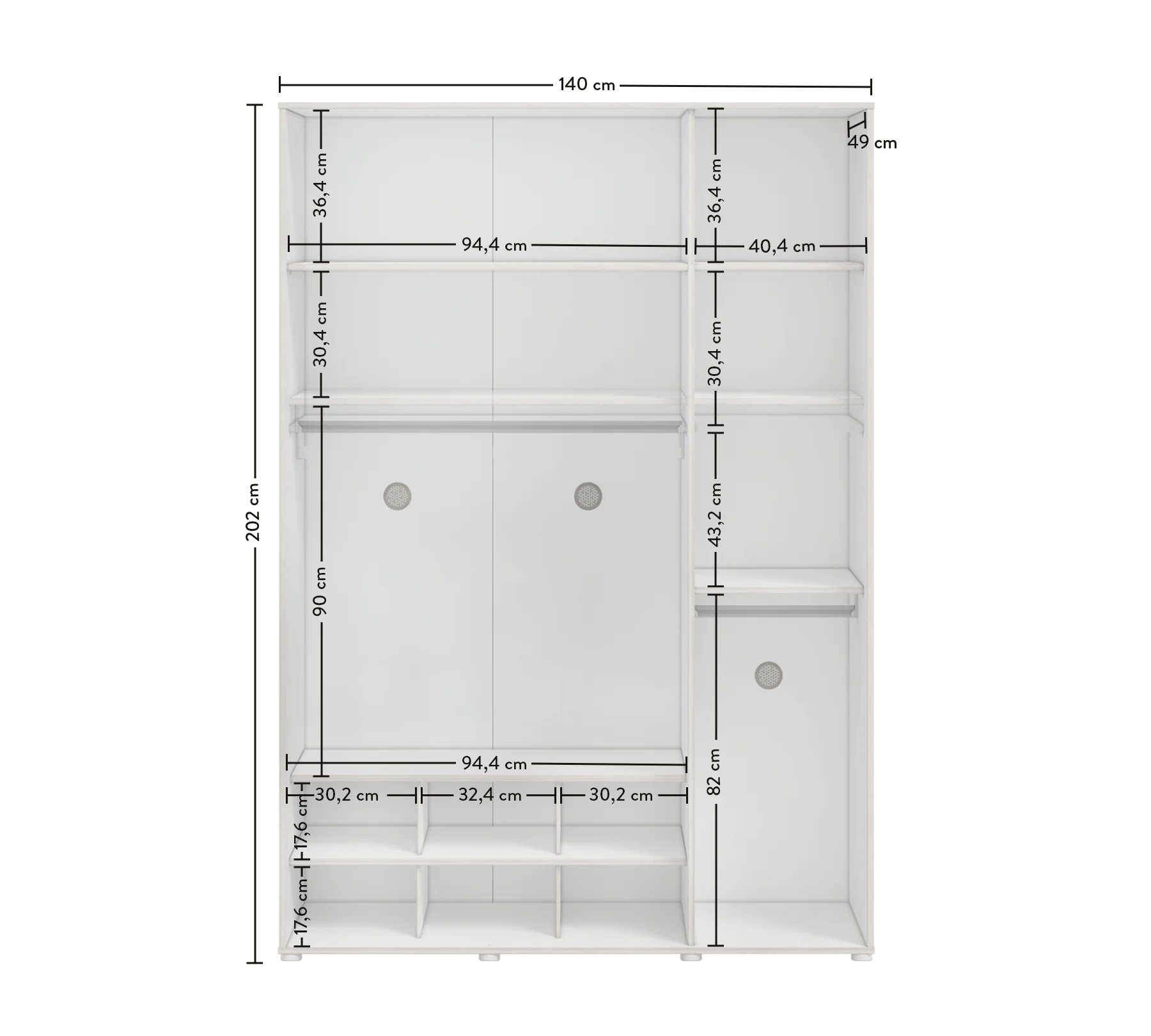 Трикрилен гардероб «Montes White» - ширина 140см