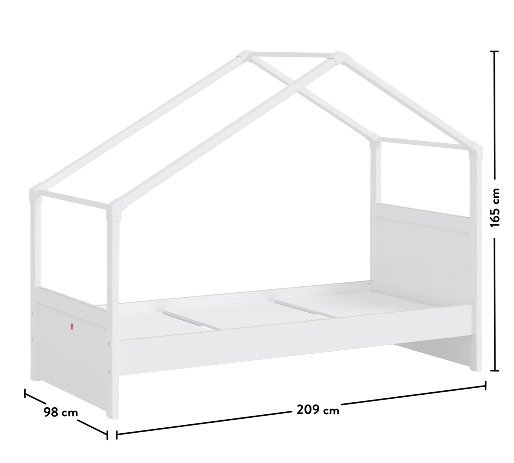 Легло - къщичка «Montes White» със скосен покрив, за матрак 90х200см