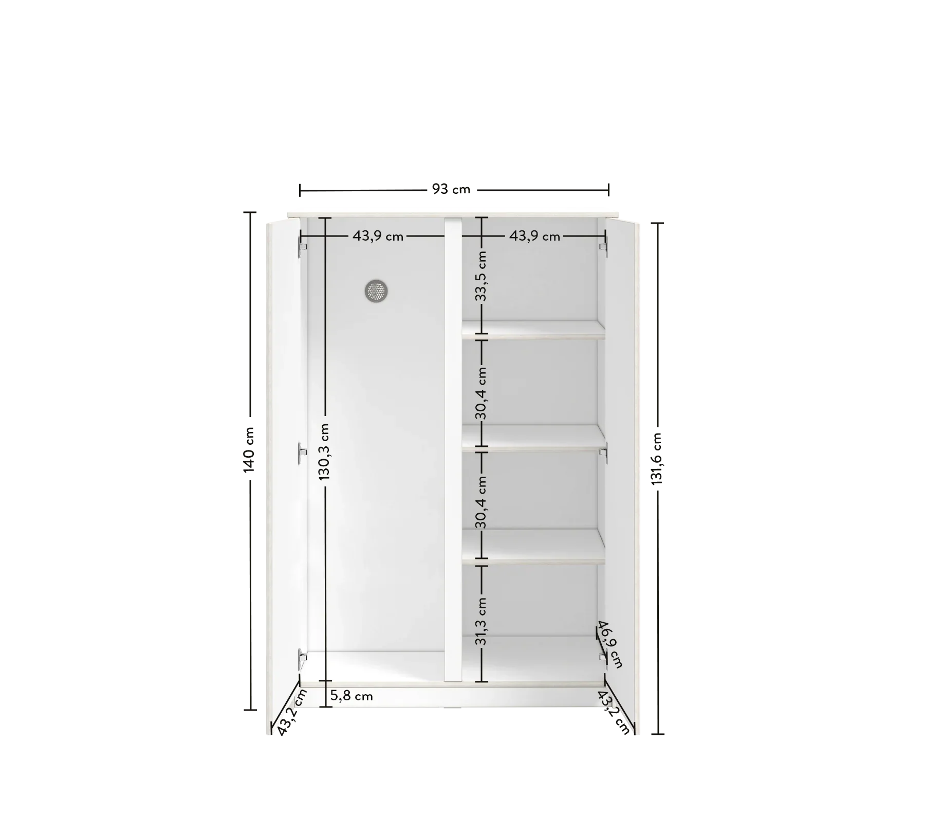 Гардероб «Studio White» - рафтове и лост, ширина 93см