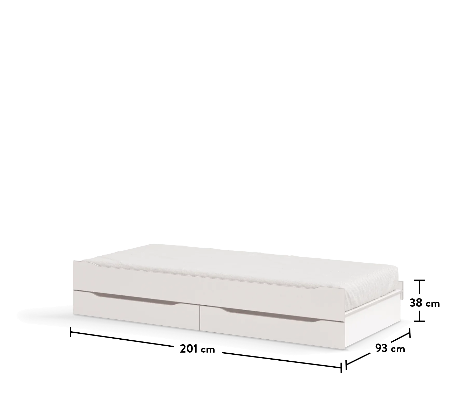 Издърпващо се легло «Studio White» + чекмеджета, за матрак 90x200см