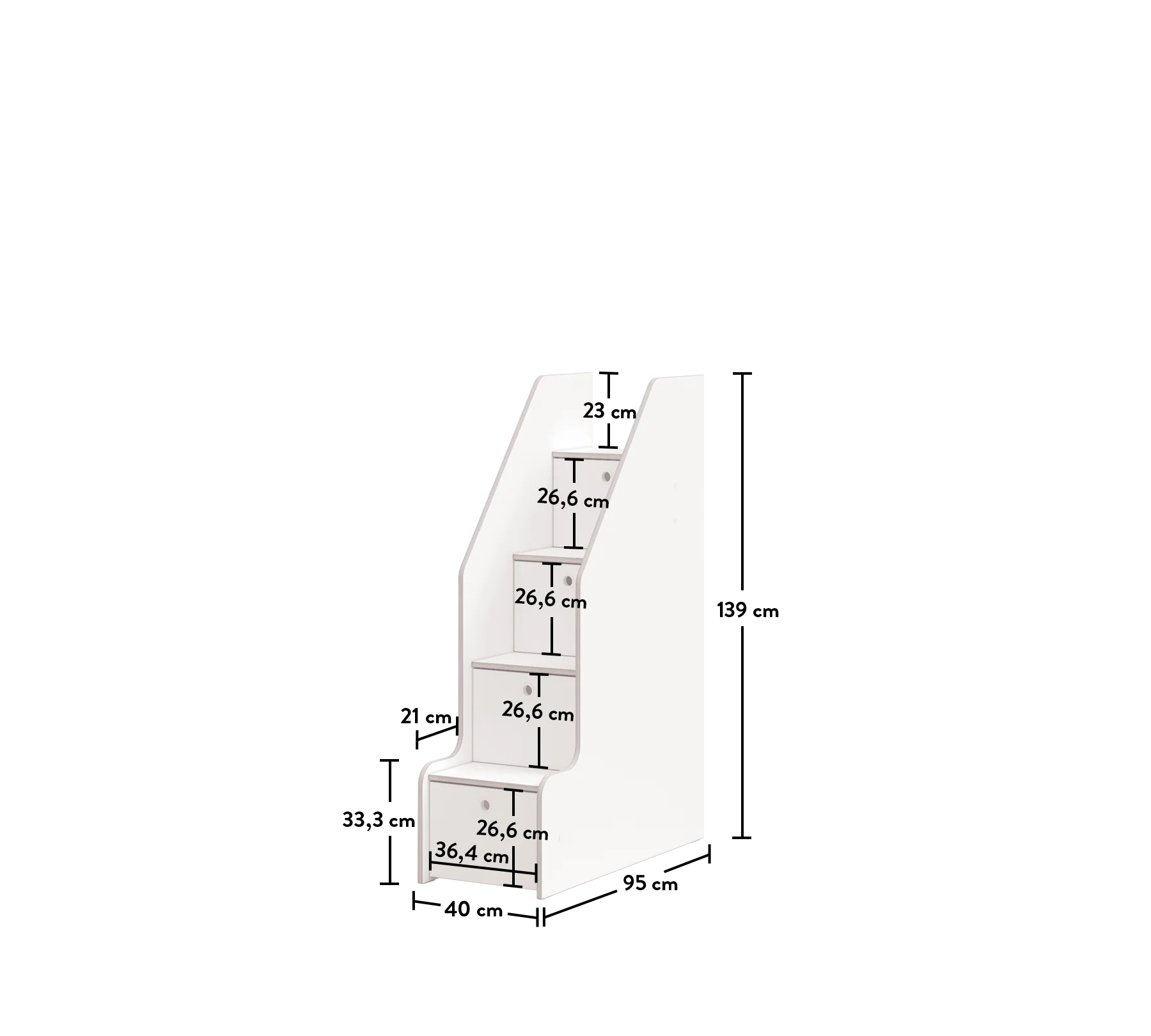 Стълби с чекмеджета за модулно двуетажно легло «Studio White»