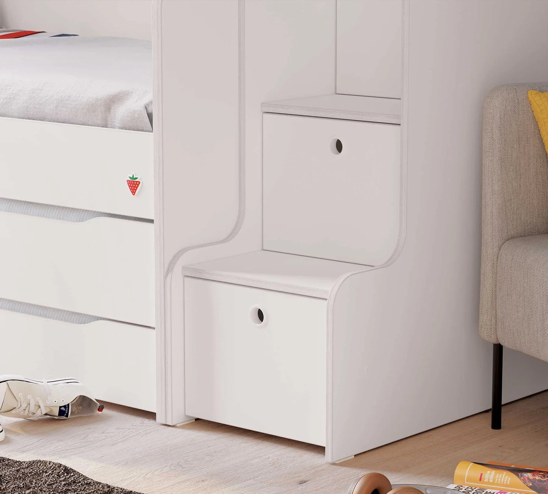 Стълби с чекмеджета за модулно двуетажно легло «Studio White»