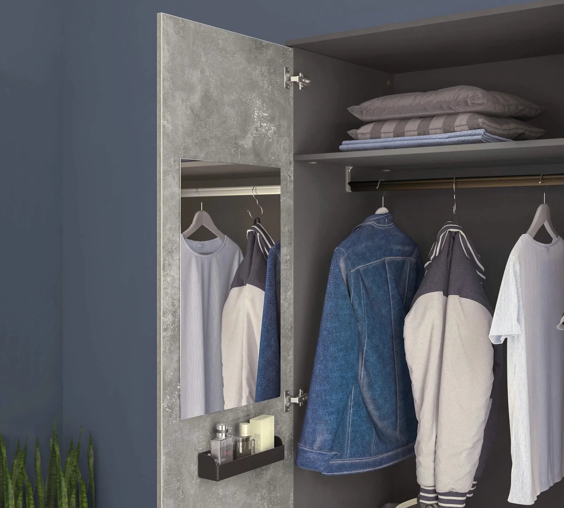 Двукрилен гардероб «Space Gray» - рафтове, ширина 104см
