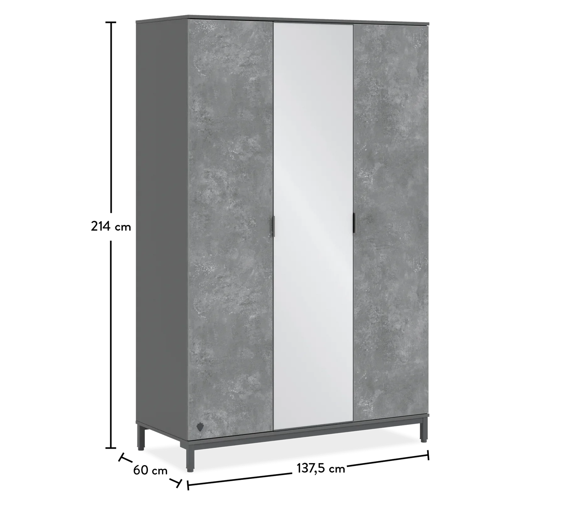 Трикрилен гардероб «Space Gray» с огледална врата, ширина 138см