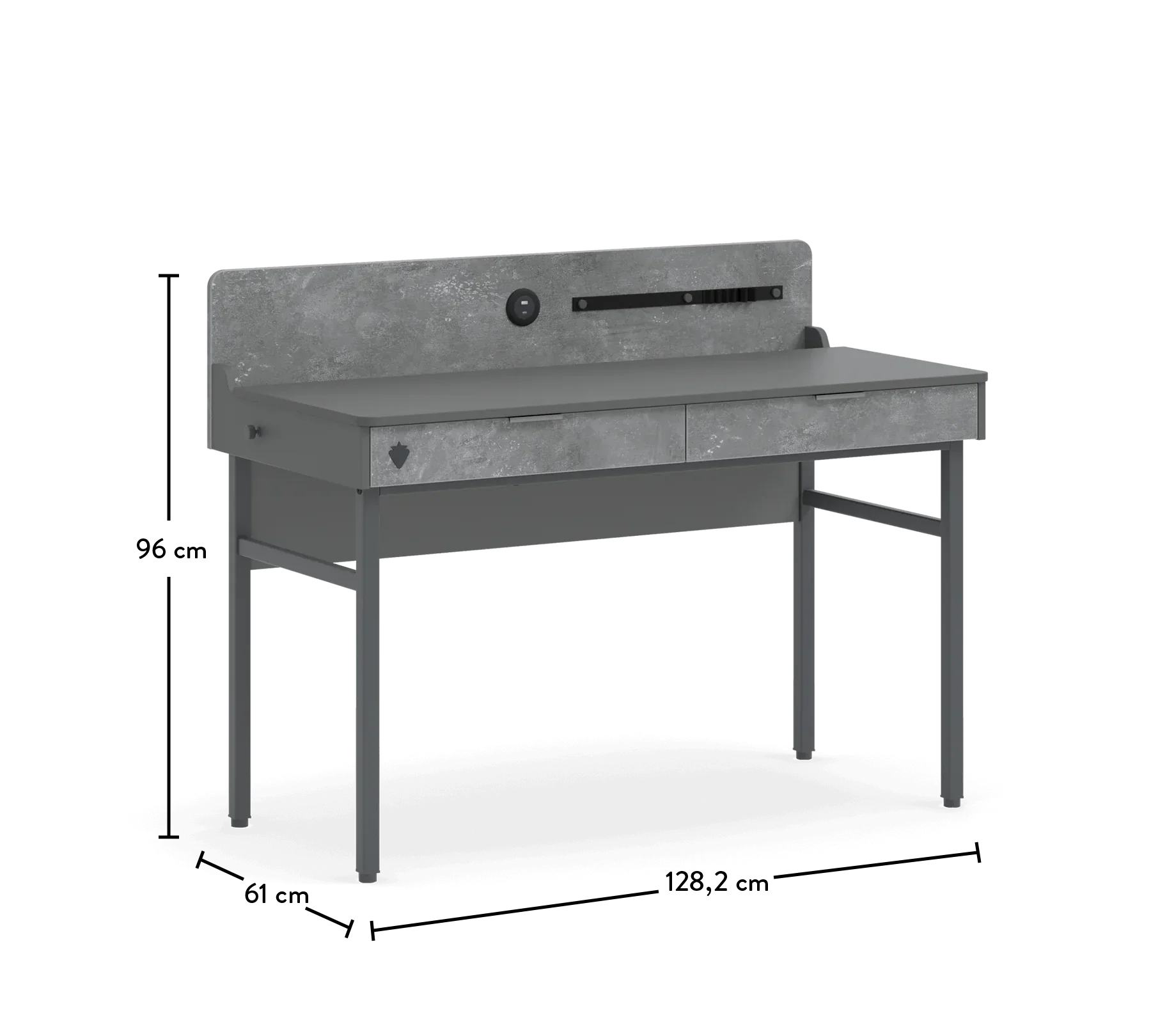 Бюро «Space Gray» с USB зарядна станция, размер 128x96x61