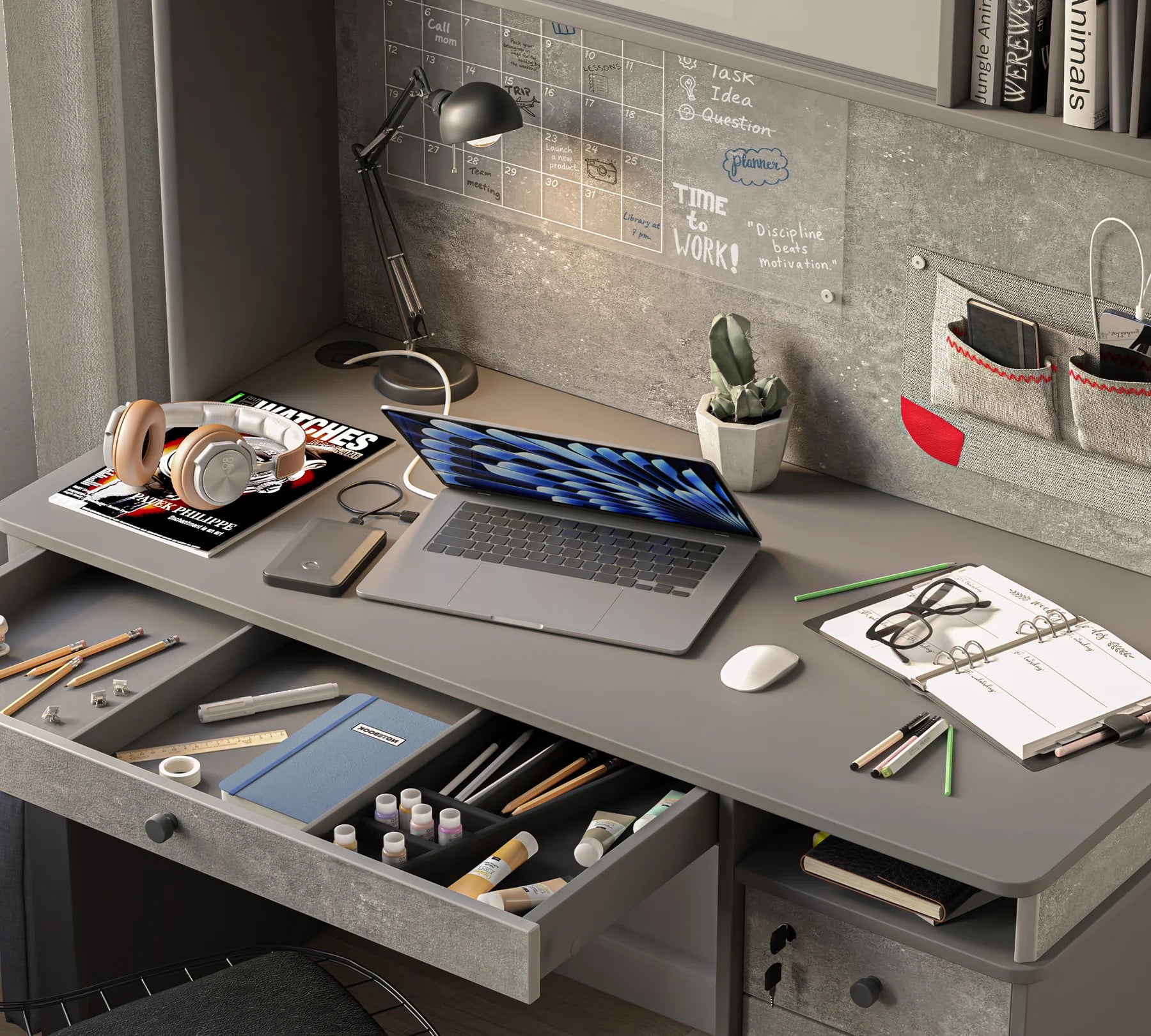 Бюро «Space Gray» с чекмеджета, размер 121x75x57см