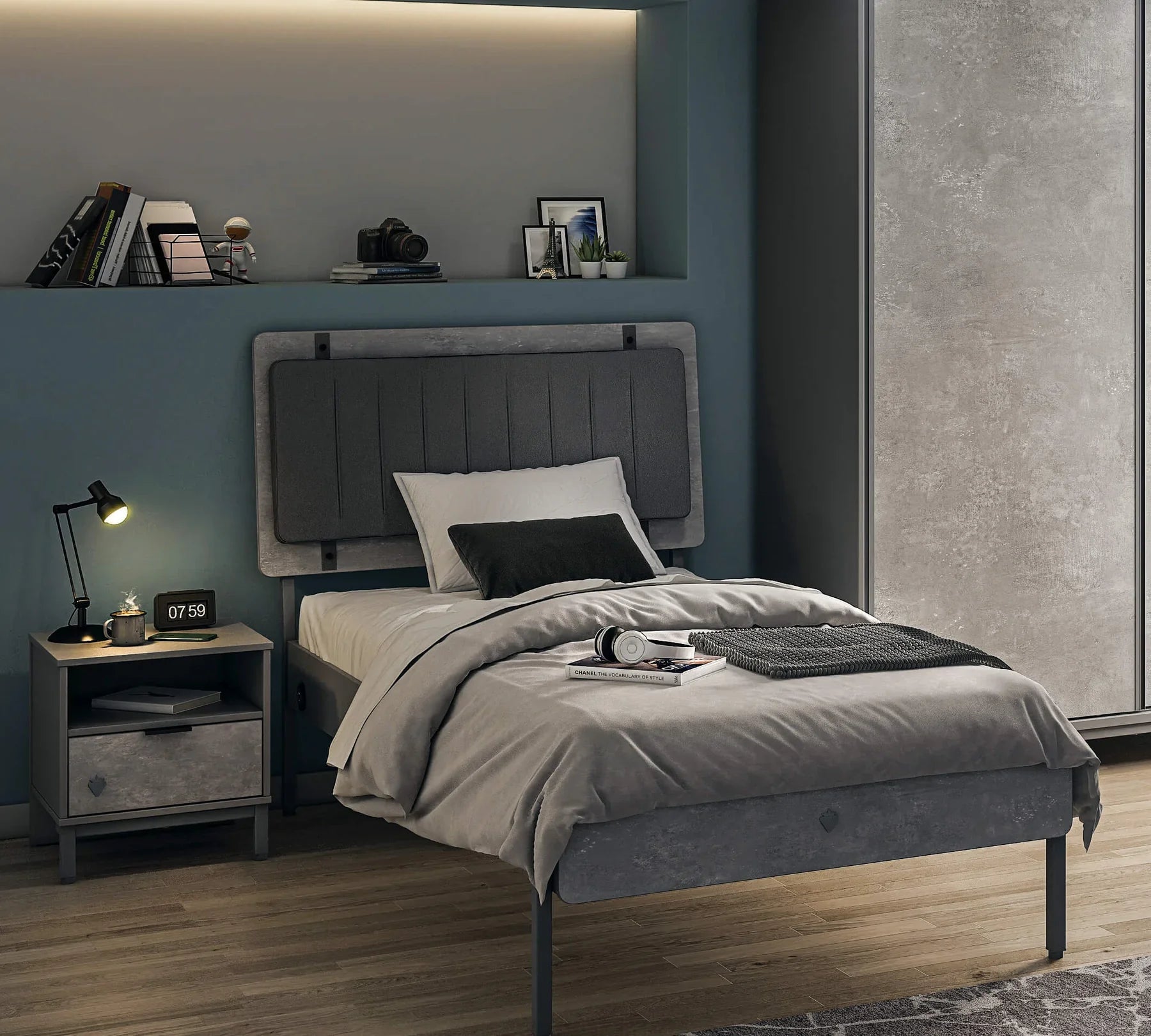 Нощно шкафче «Space Gray» + чекмедже и рафт, размер 47х50х43см