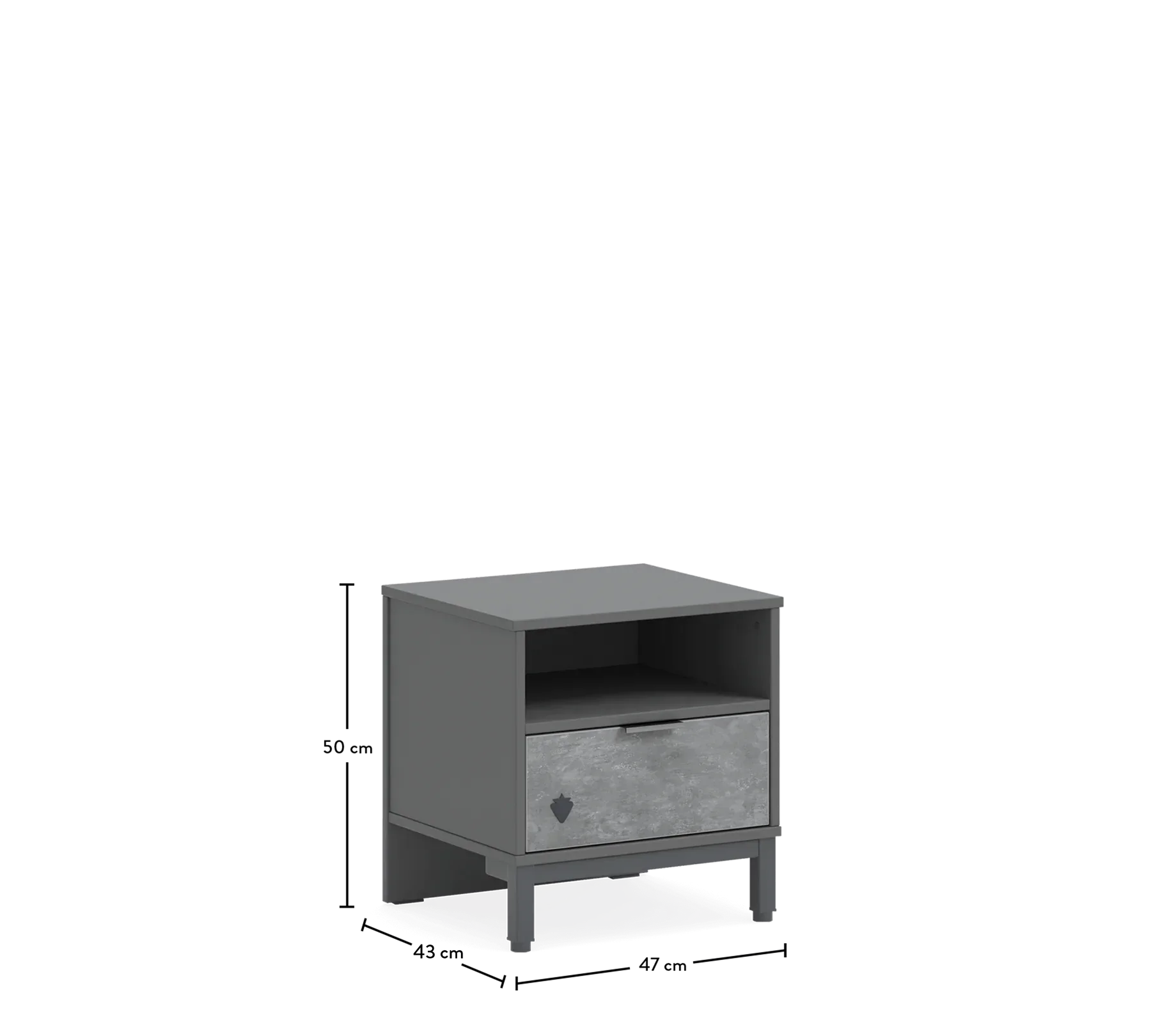 Нощно шкафче «Space Gray» + чекмедже и рафт, размер 47х50х43см