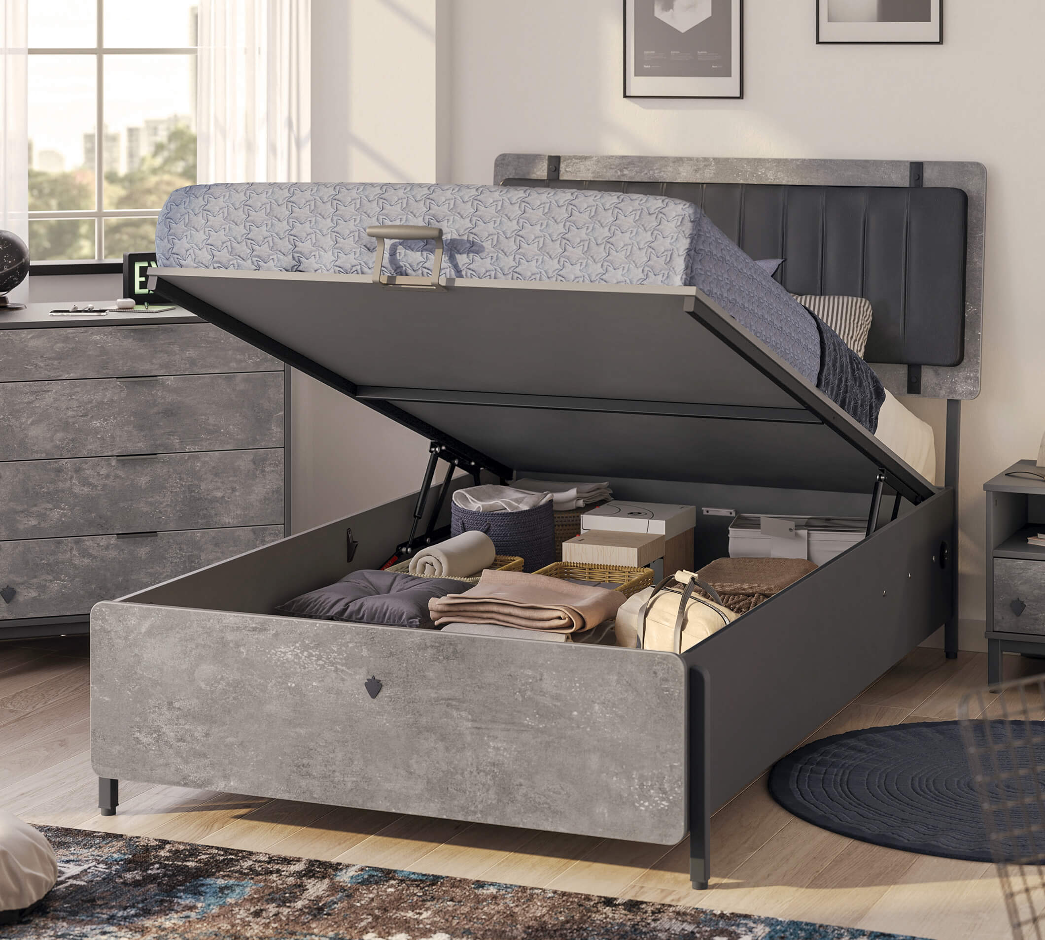 Легло «Space Gray» + табла - с място за съхранение, повдигащ механизъм