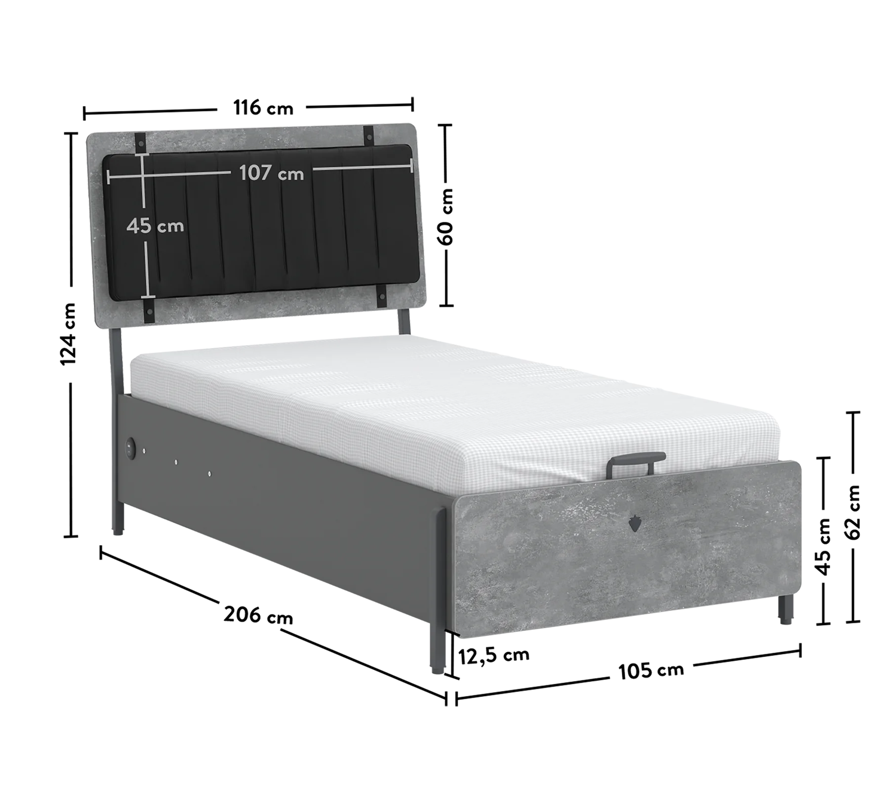 Легло «Space Gray» + табла - с място за съхранение, повдигащ механизъм