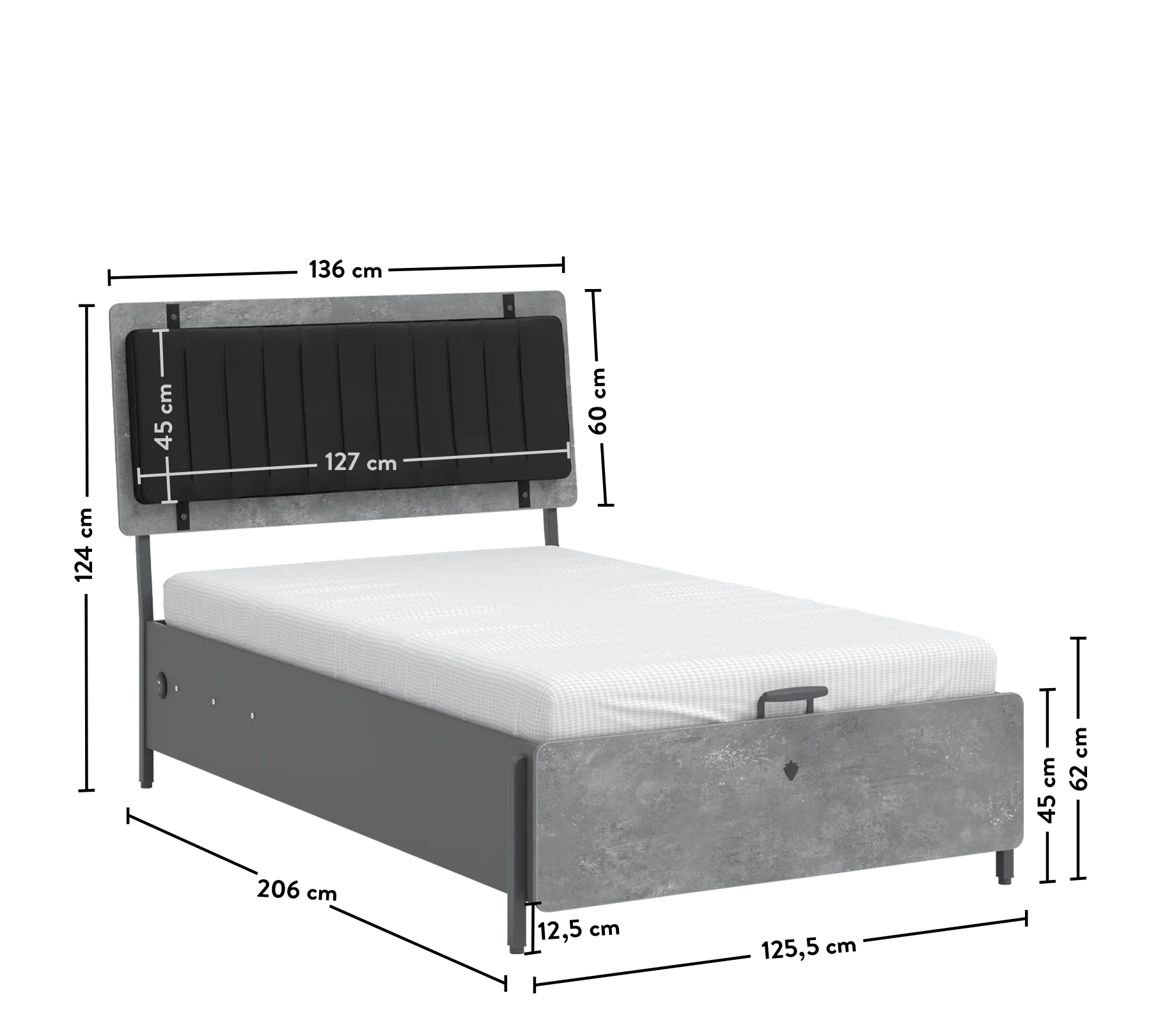Легло с база Space Gray (120/200см)