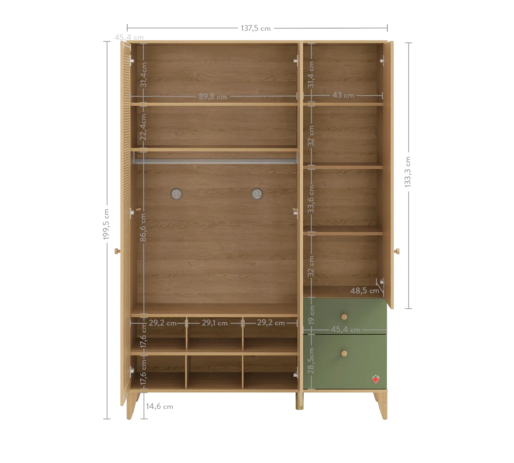 Трикрилен гардероб «Loof Baby» - ширина 137см