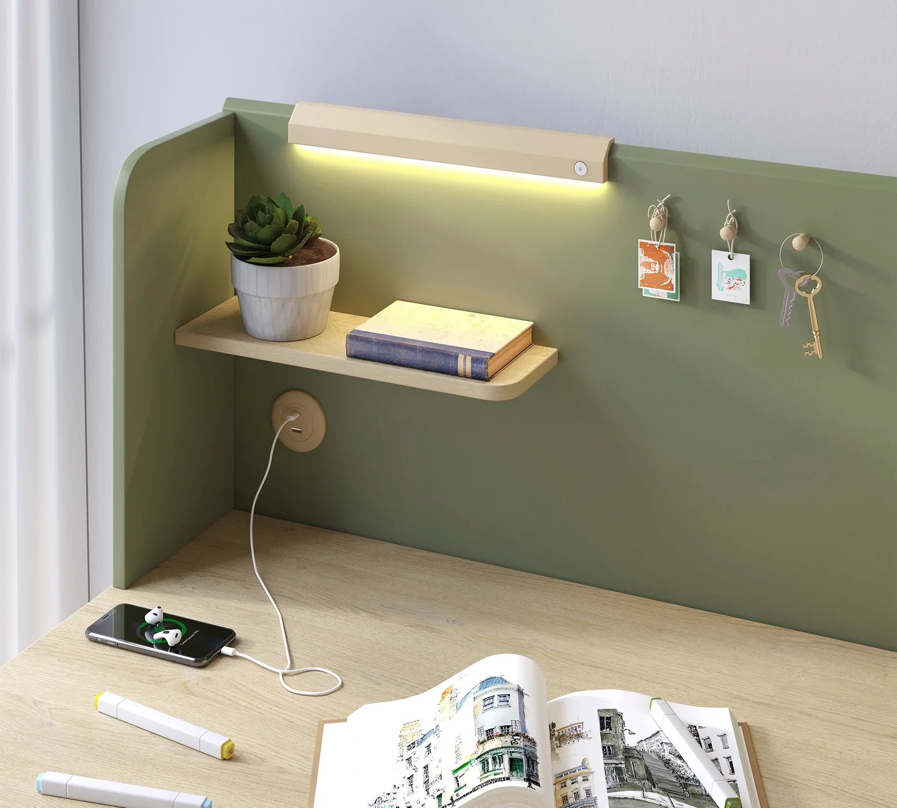 Надстройка за бюро «Loof» + USB зарядна станция, LED осветление, размер 114х51х24см