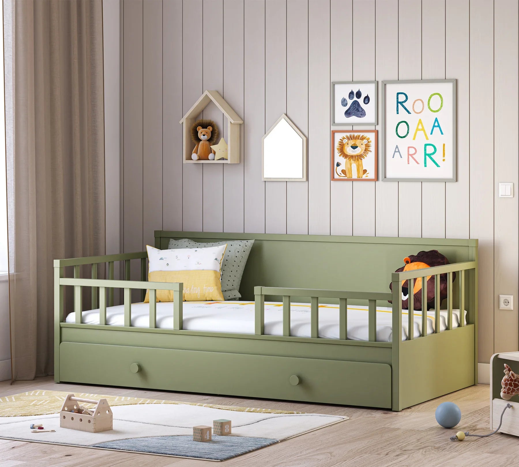 Издърпващо се легло, цвят Зелен - за дневно легло, за матрак 90х190см