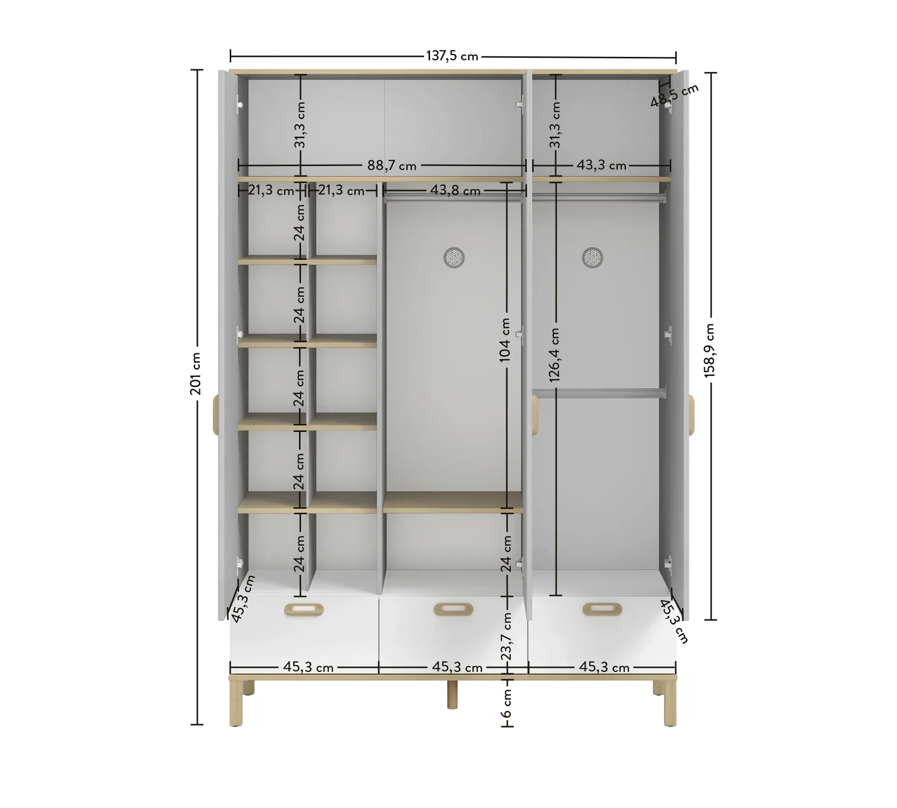 Детски трикрилен гардероб «Mino» - ширина 138см