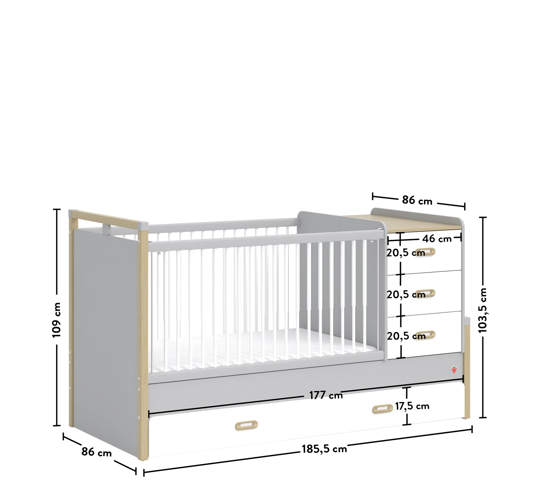Трансформираща се бебешка кошара - легло «Mino» за матраци 80x130см и 80x180cm