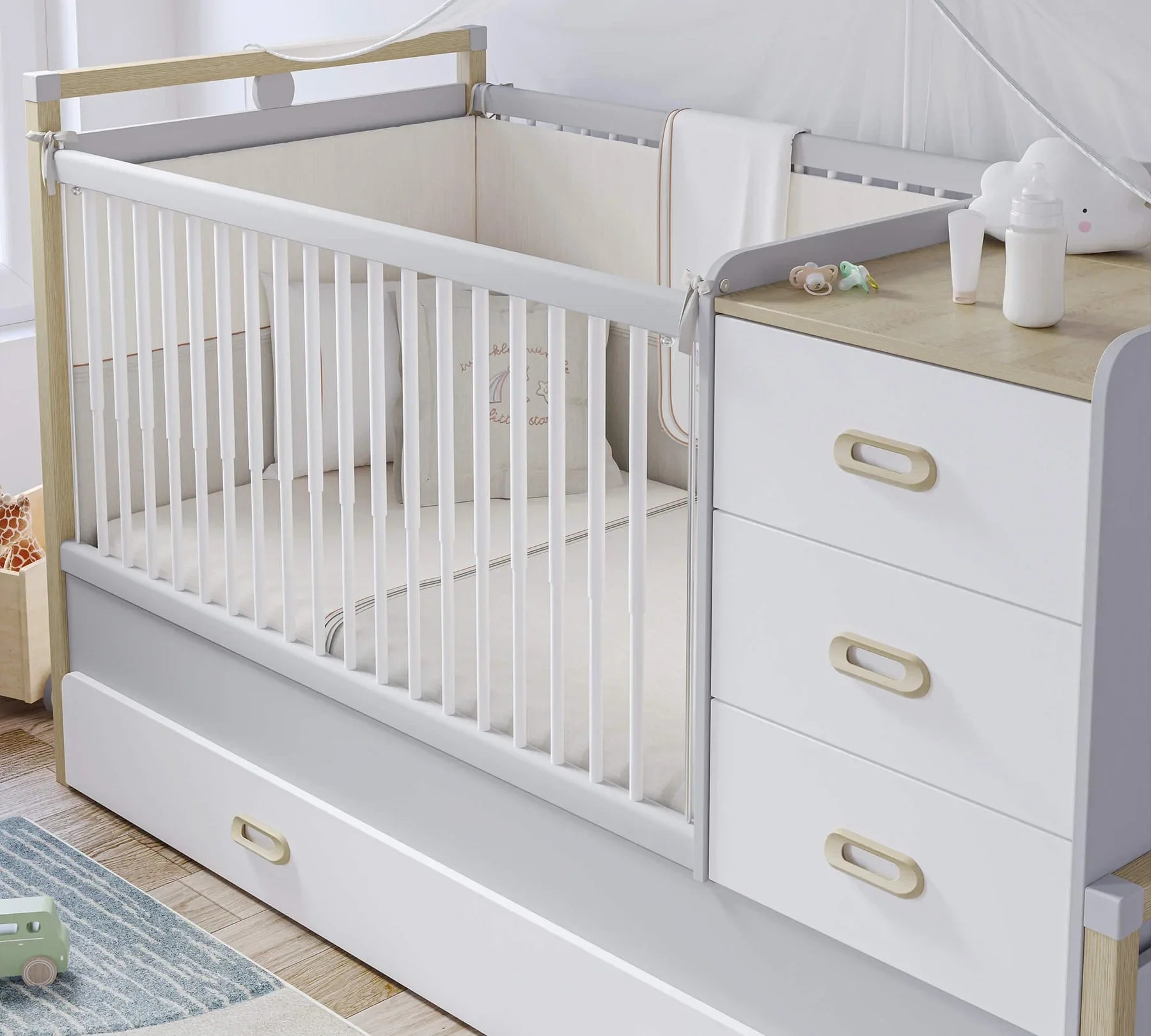 Трансформираща се бебешка кошара - легло «Mino» за матраци 80x130см и 80x180cm