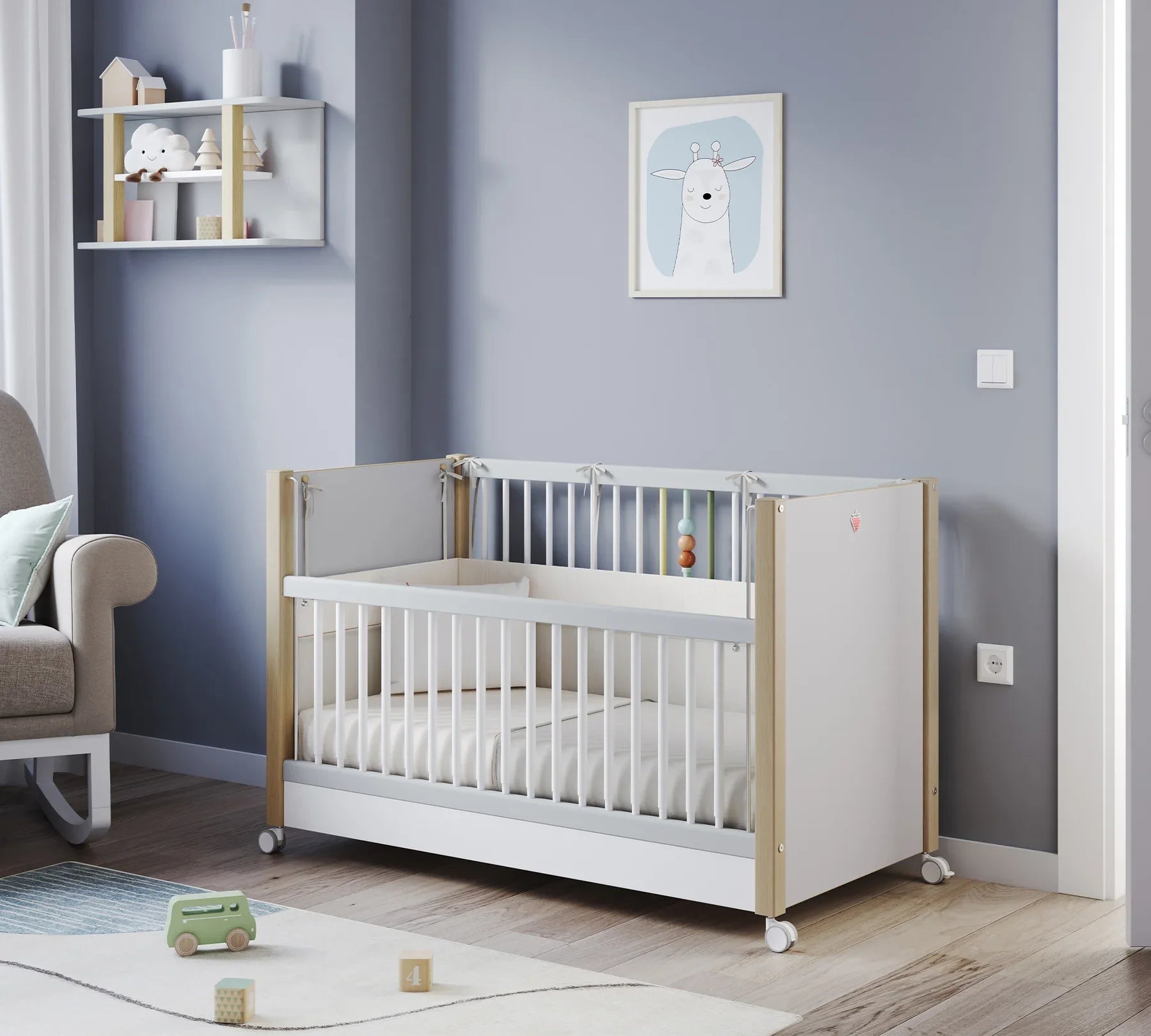 Бебешка кошара «Baby Mino» с въртящи колелца и подвижна преграда, за матрак 60х120см