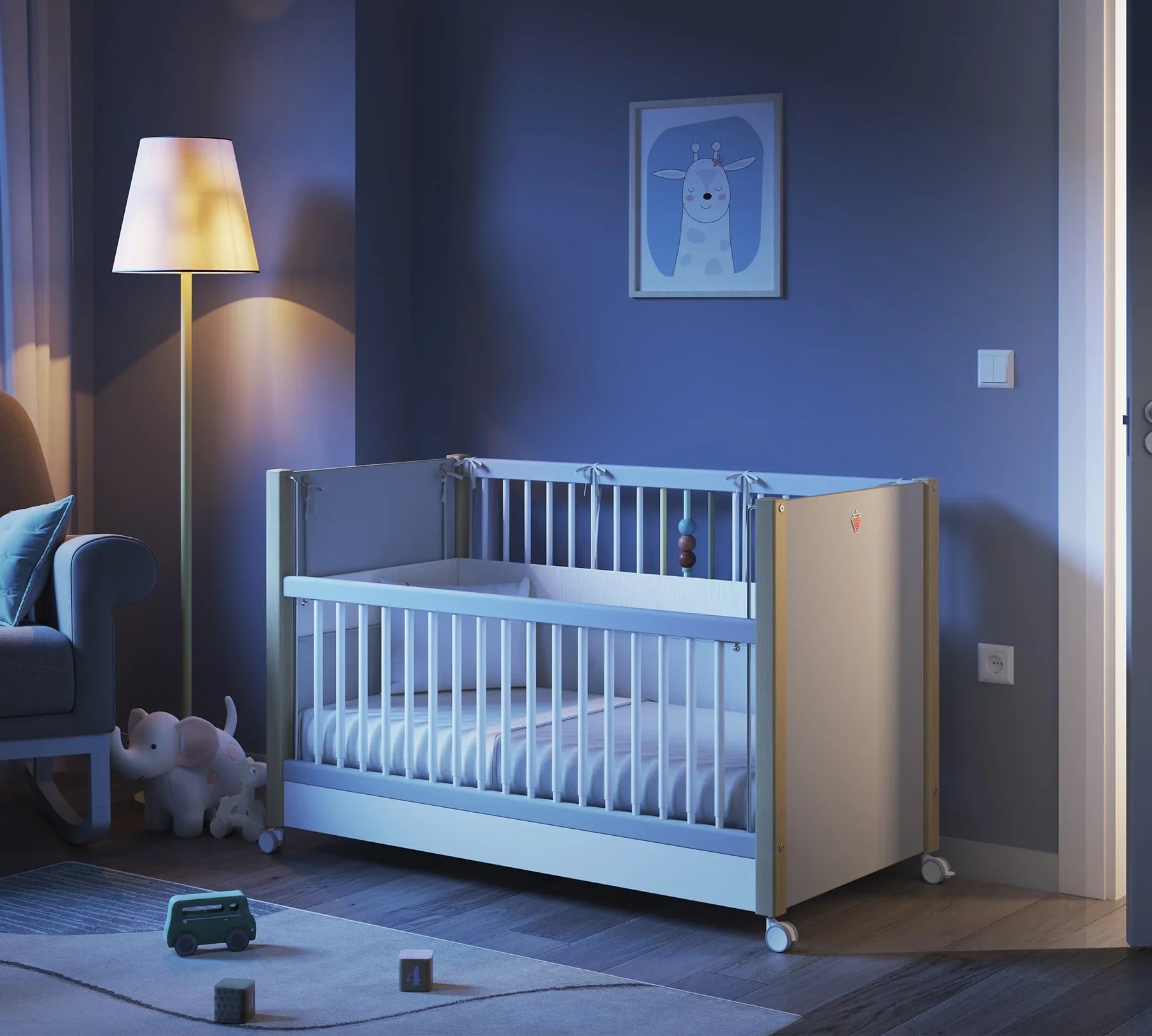 Бебешка кошара «Baby Mino» с въртящи колелца и подвижна преграда, за матрак 60х120см