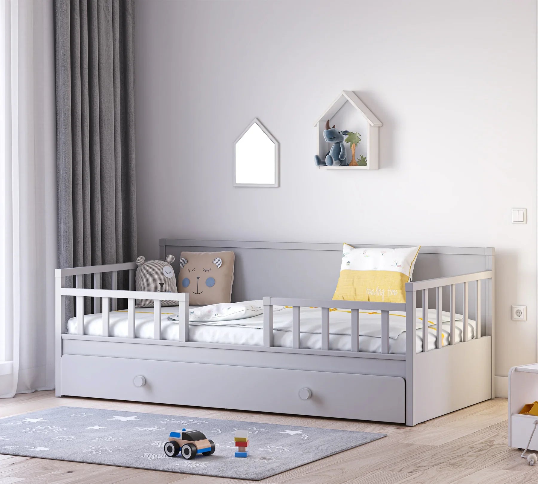 Издърпващо се легло, цвят Сив - за дневно легло, за матрак 90х190см