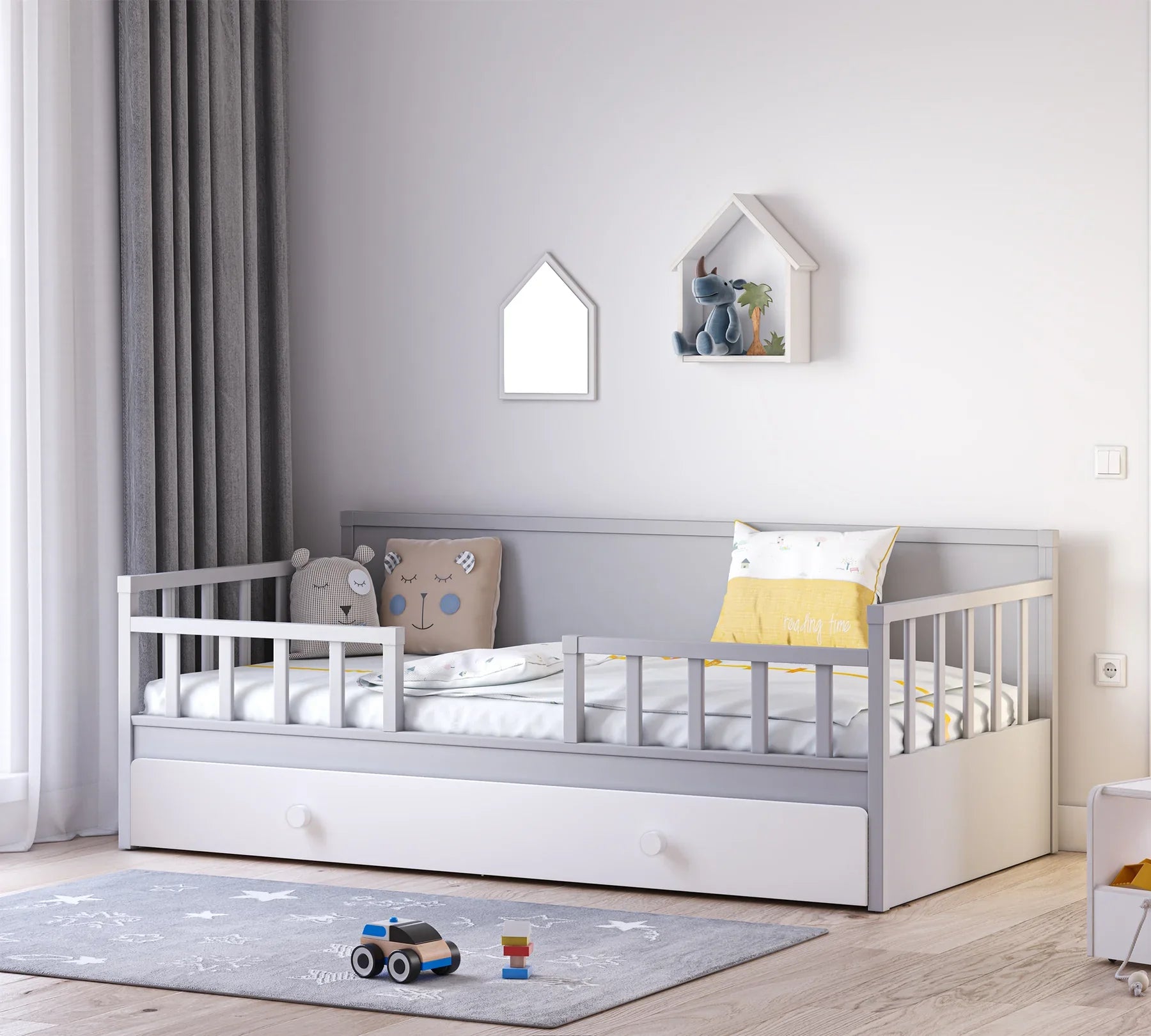 Издърпващо се легло, цвят Сив - за дневно легло, за матрак 90х190см