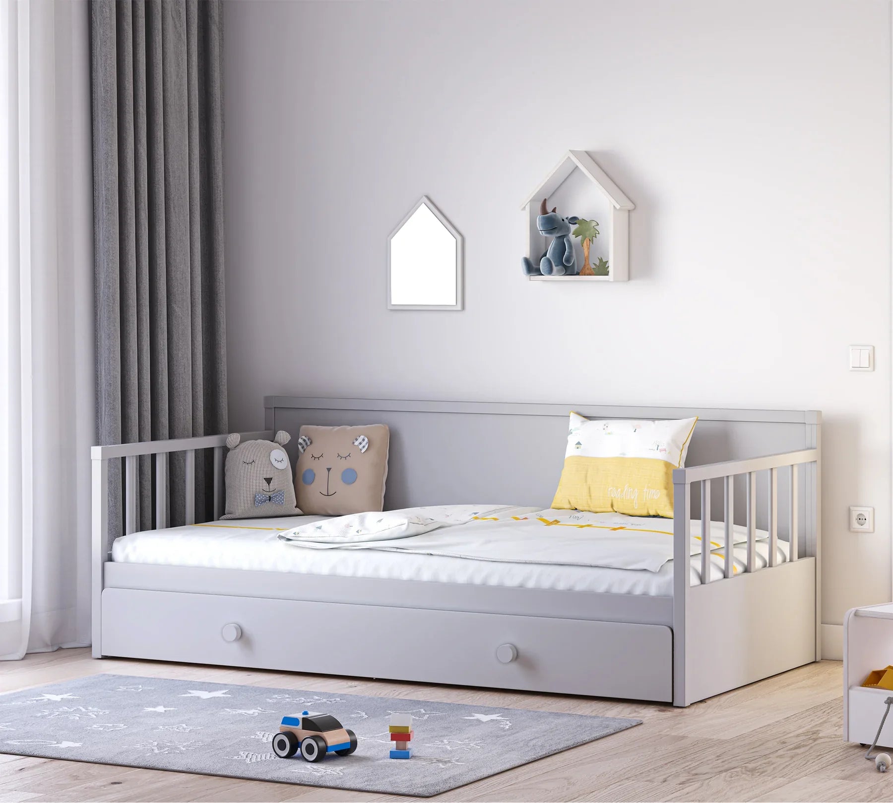 Издърпващо се легло, цвят Сив - за дневно легло, за матрак 90х190см