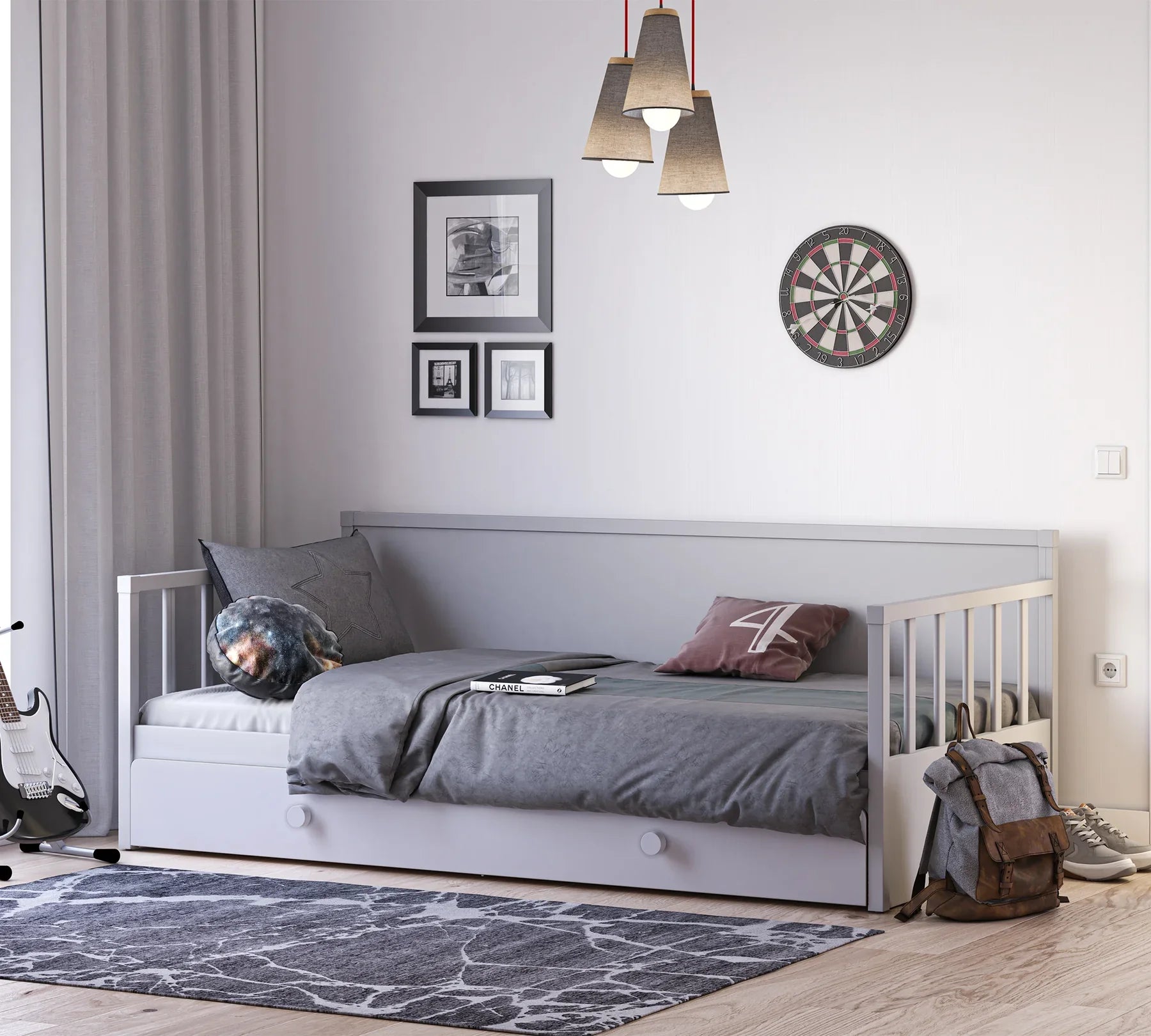 Издърпващо се легло, цвят Сив - за дневно легло, за матрак 90х190см