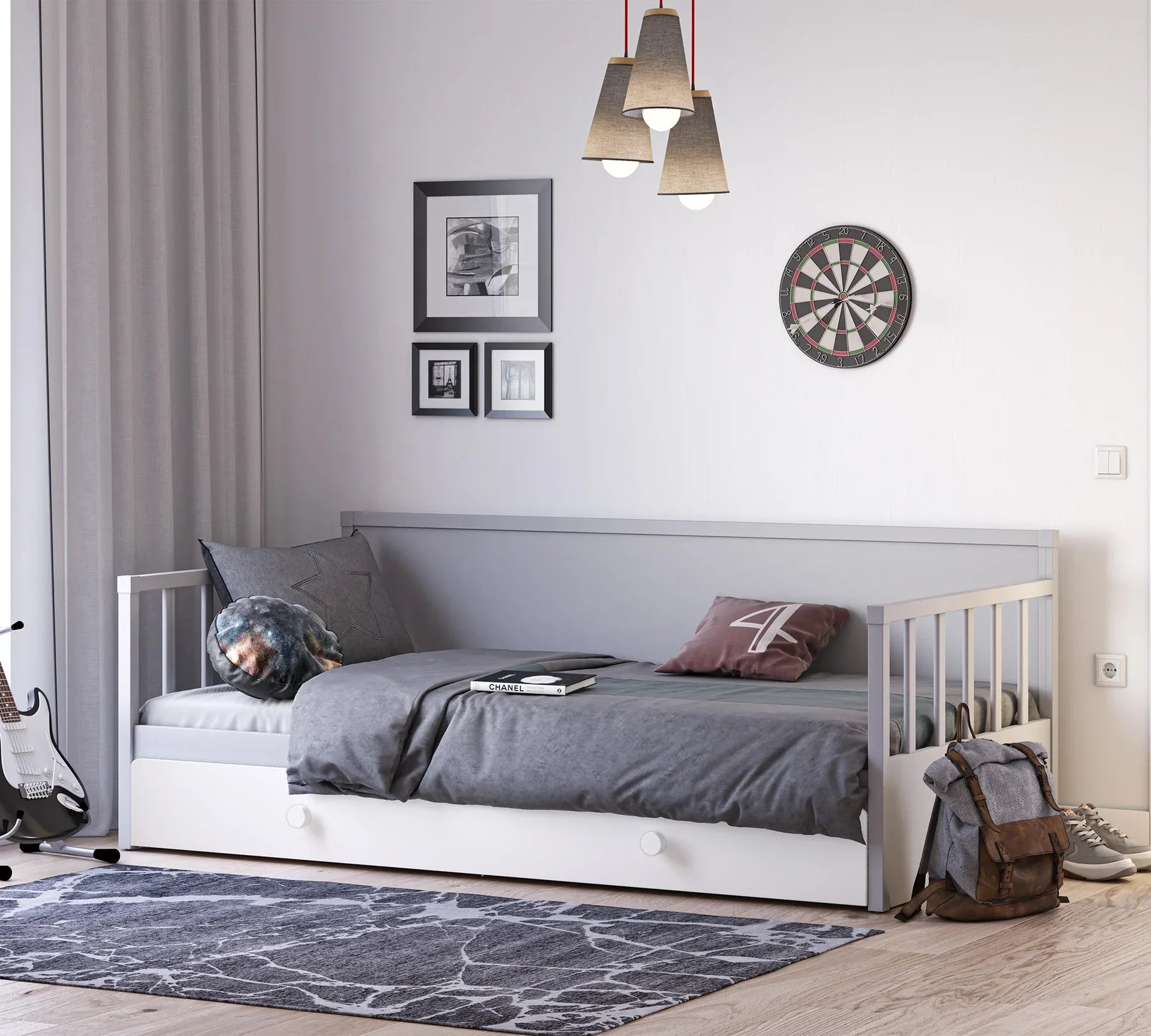 Издърпващо се легло, цвят Сив - за дневно легло, за матрак 90х190см
