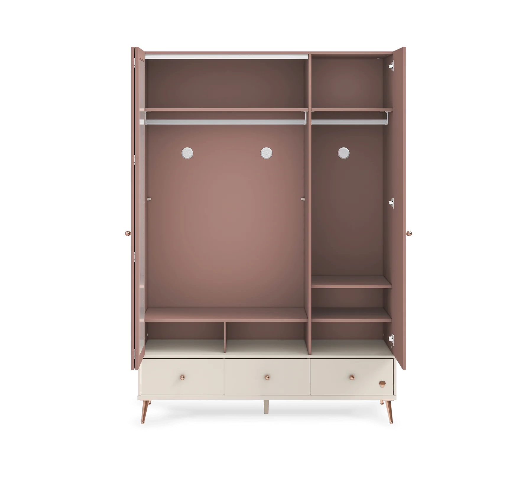 Трикрилен гардероб «Elegance» с огледална врата, ширина 145см