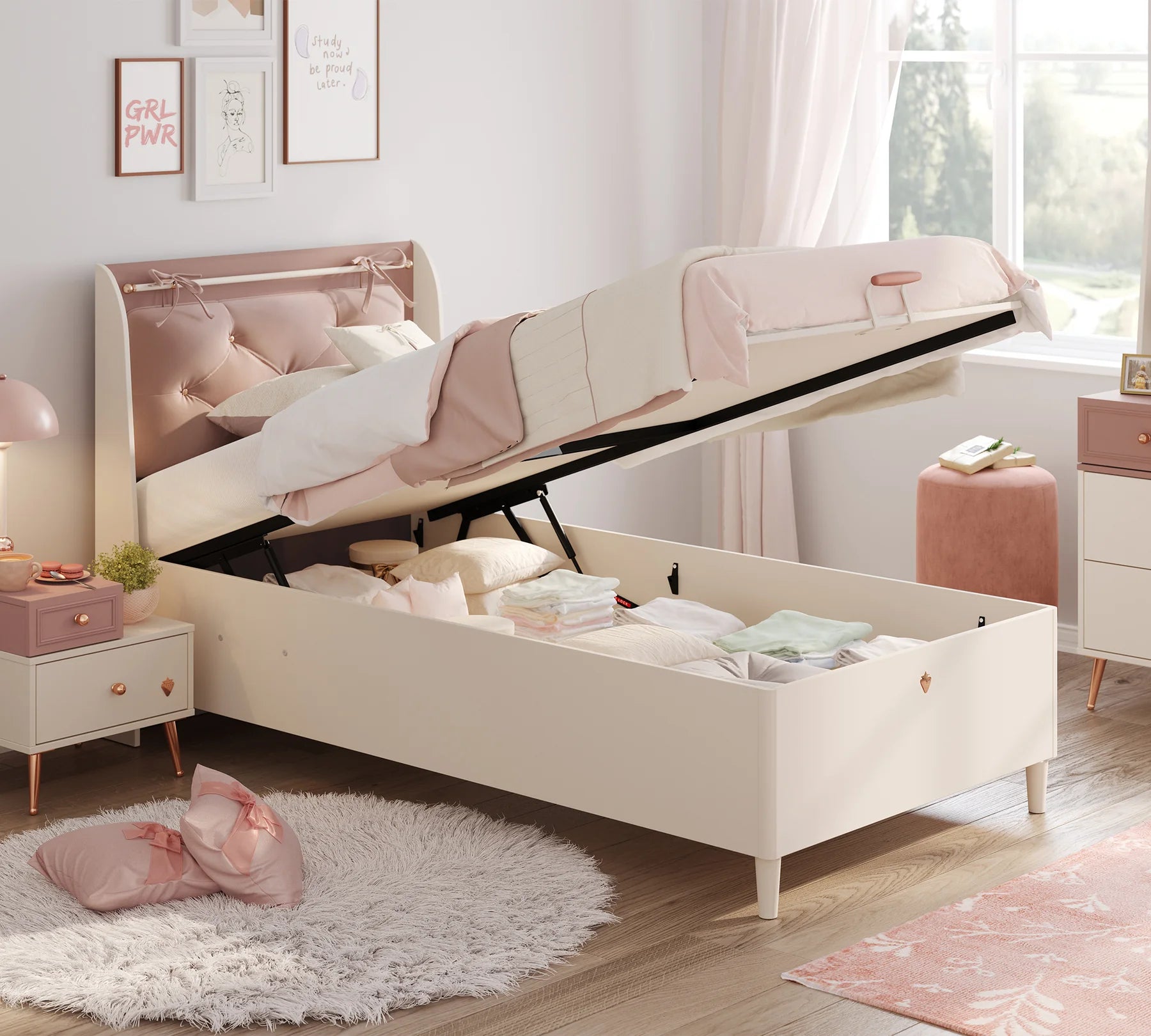 Легло «Elegance» - с място за съхранение, табла с възглавница