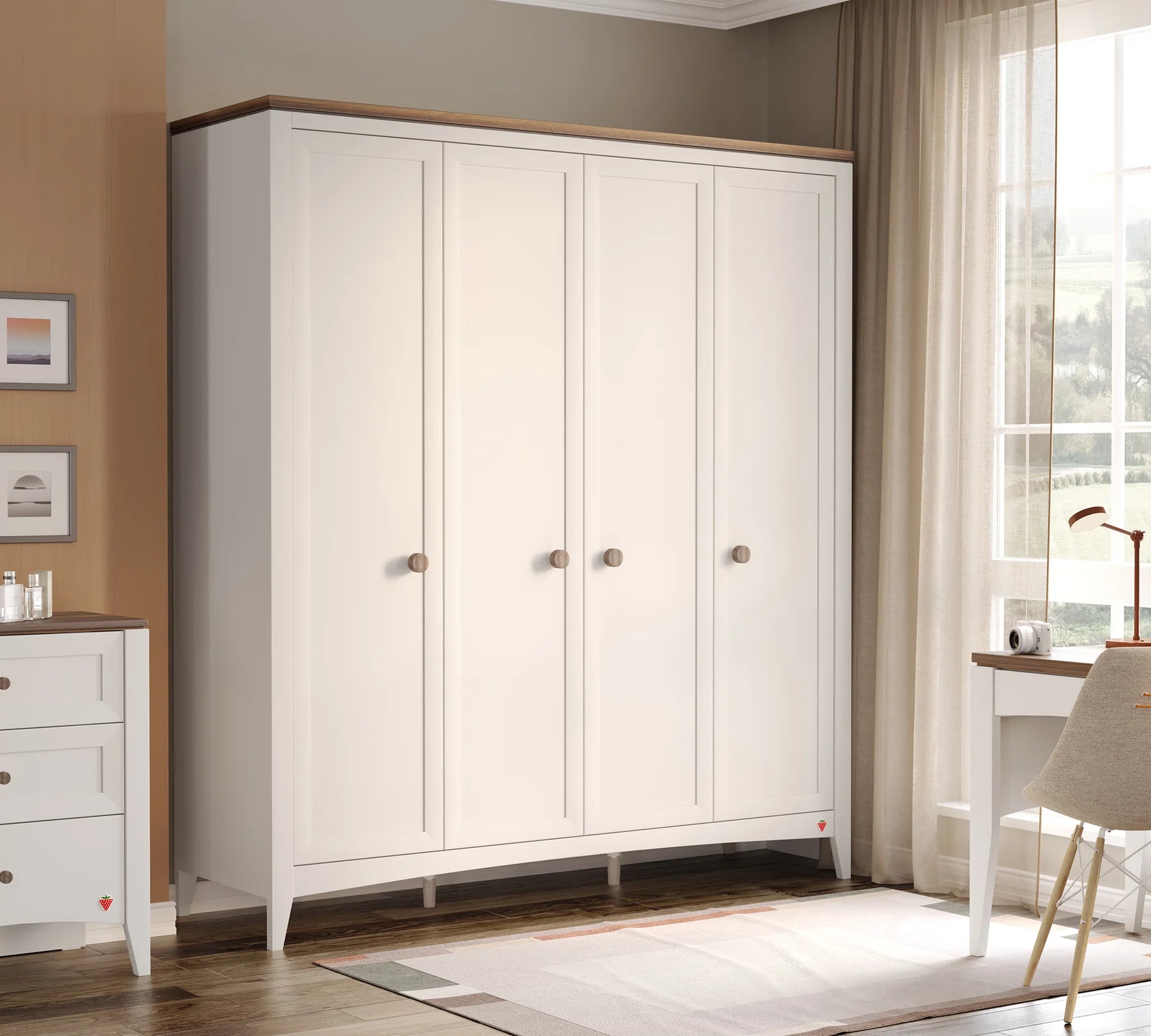 Четирикрилен гардероб «Lapel» с чекмеджета и лостове за закачалки, ширина 196см