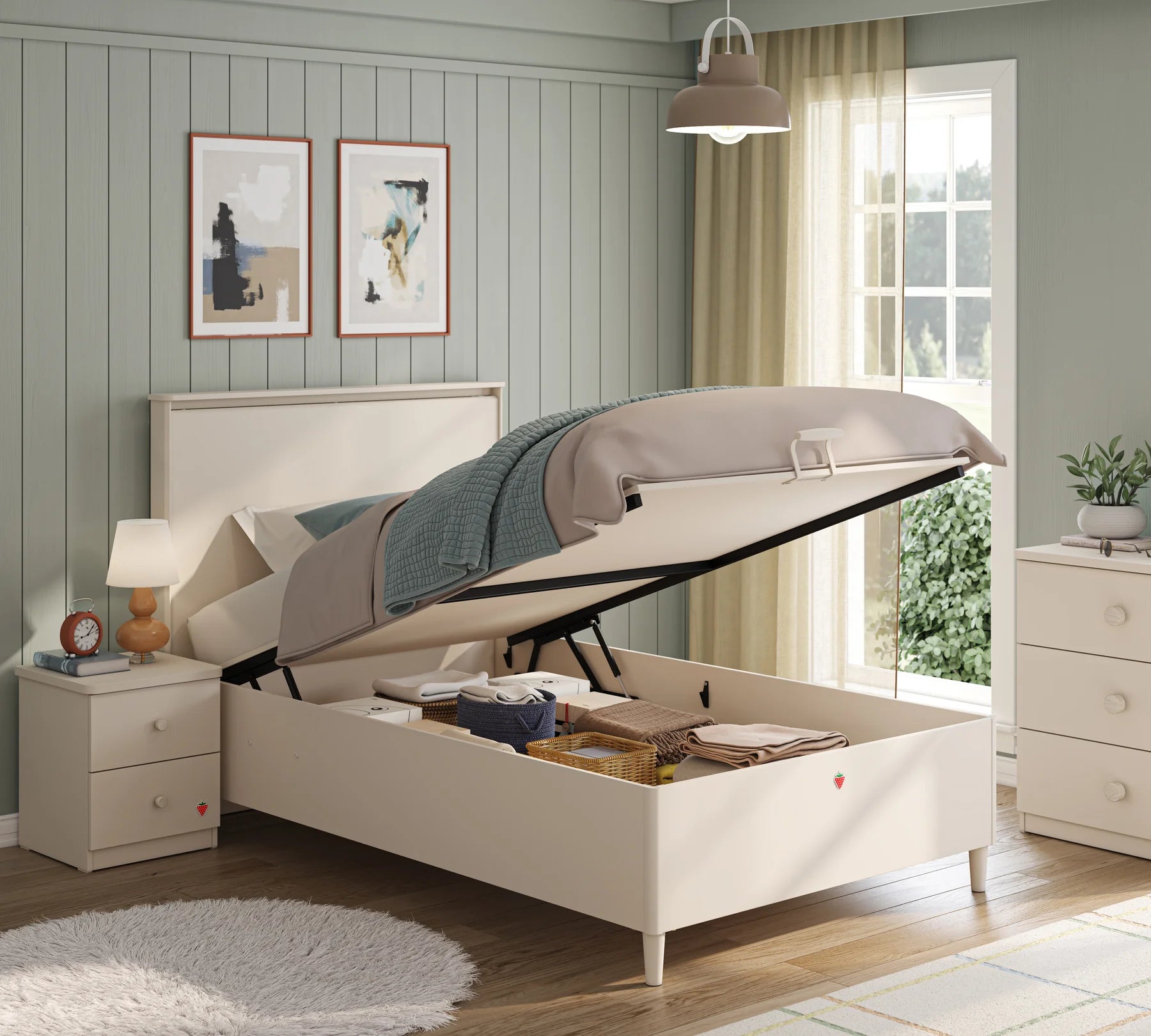 Легло «Varia» + табла с USB зарядна станция - с място за съхранение, повдигащ механизъм