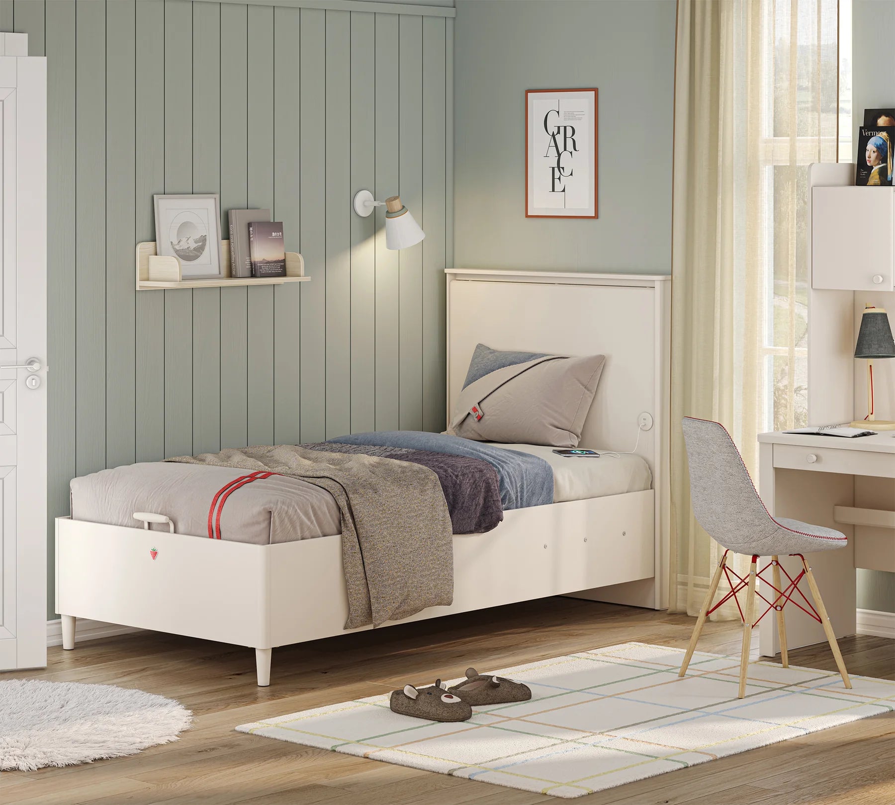 Легло «Varia» + табла с USB зарядна станция - с място за съхранение, повдигащ механизъм