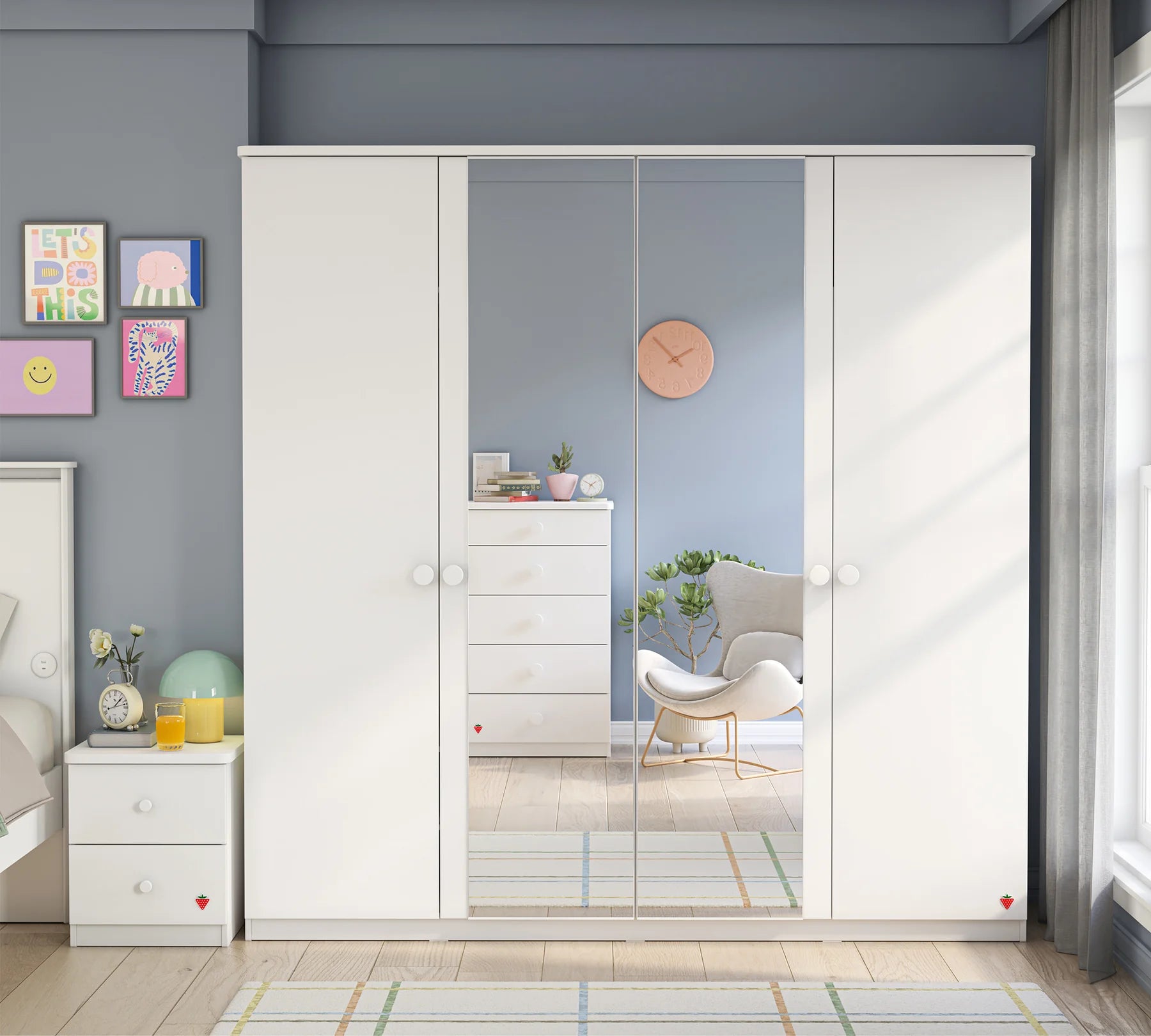 Четирикрилен гардероб «Varia White» - ширина 205см