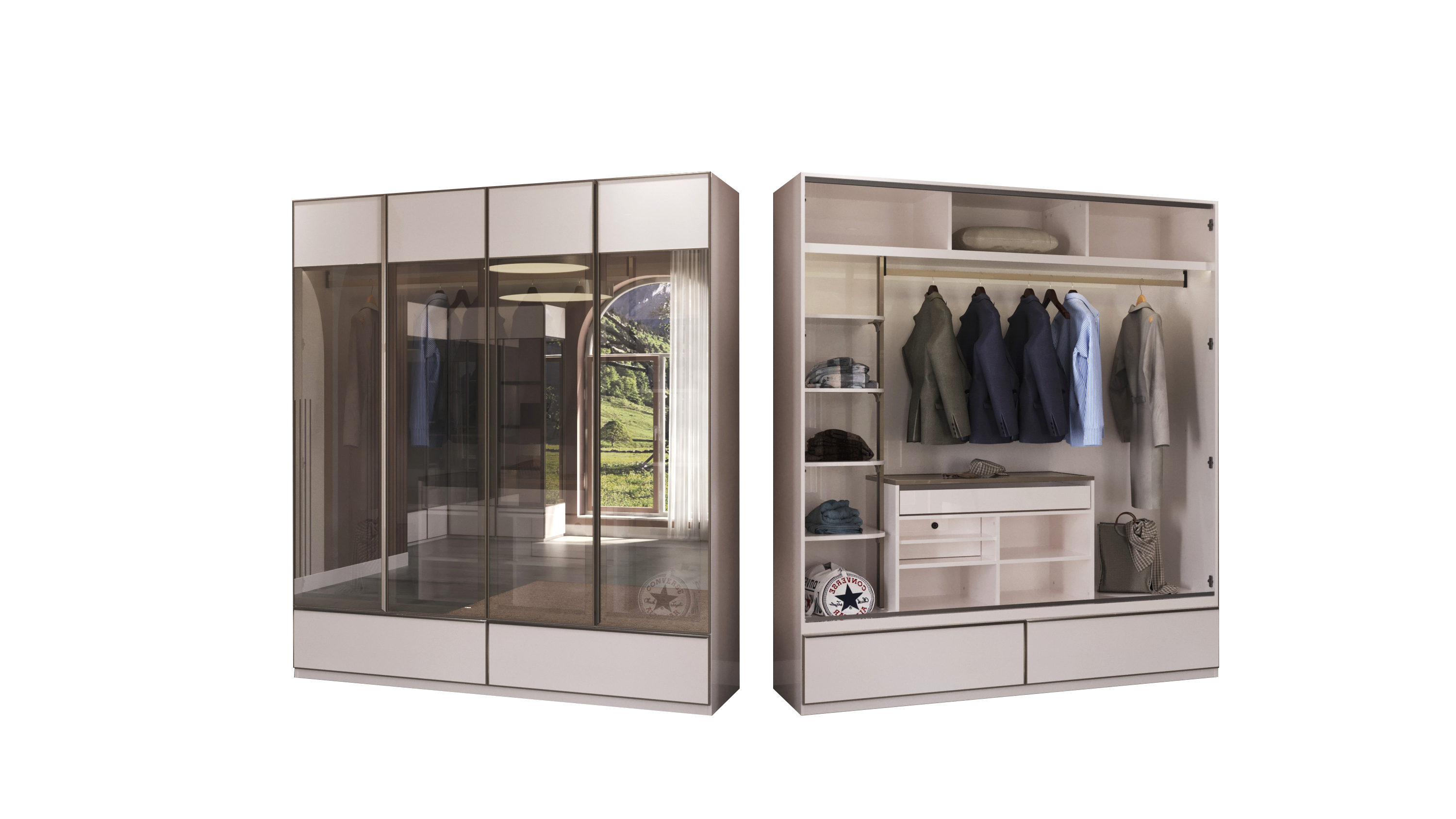 Четирикрилен гардероб «Pamukkale» стъклени врати, ширина 203см
