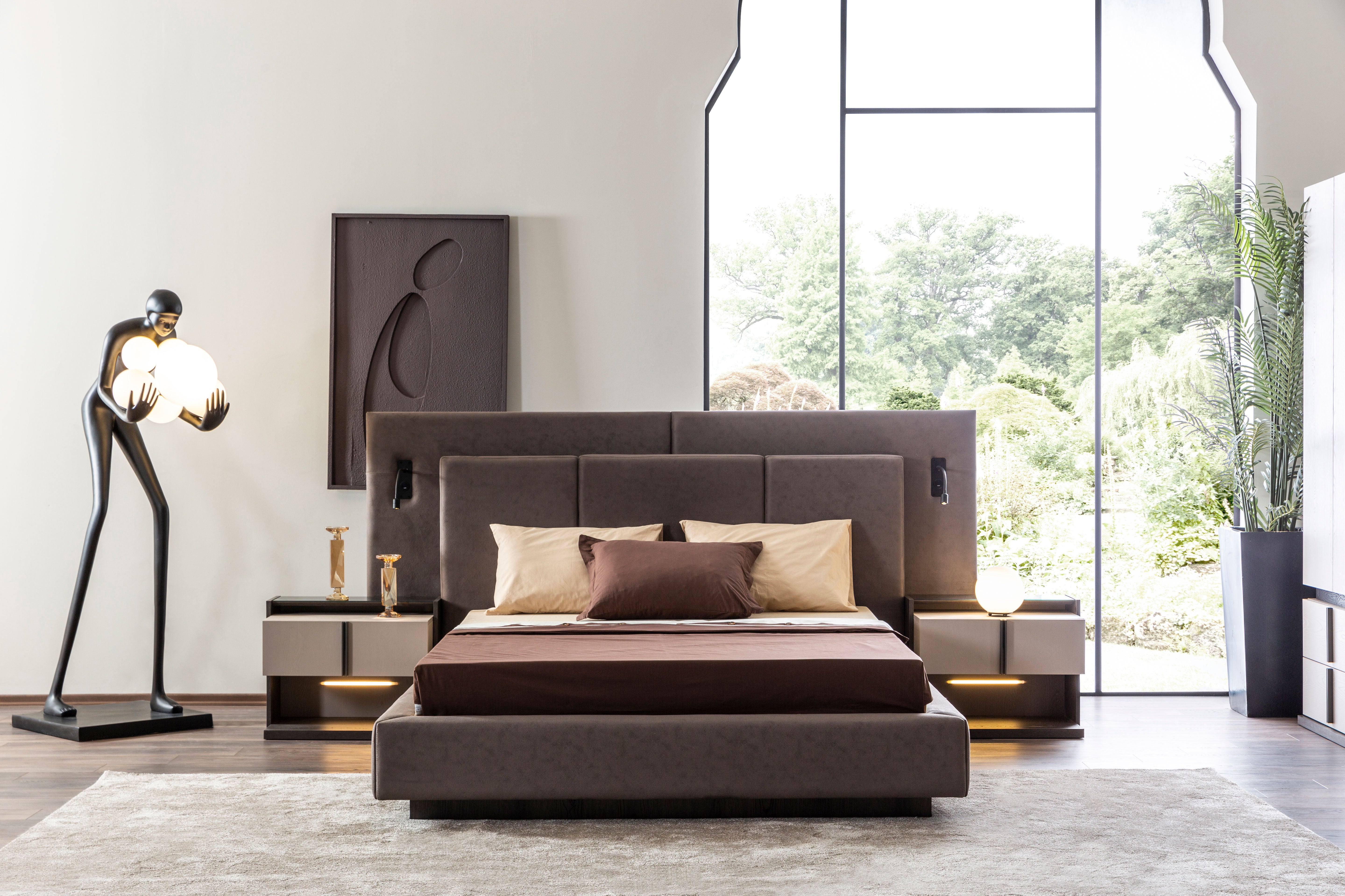 Тапицирано легло «Vitra» + табла с осветление - с място за съхранение, повдигащ механизъм