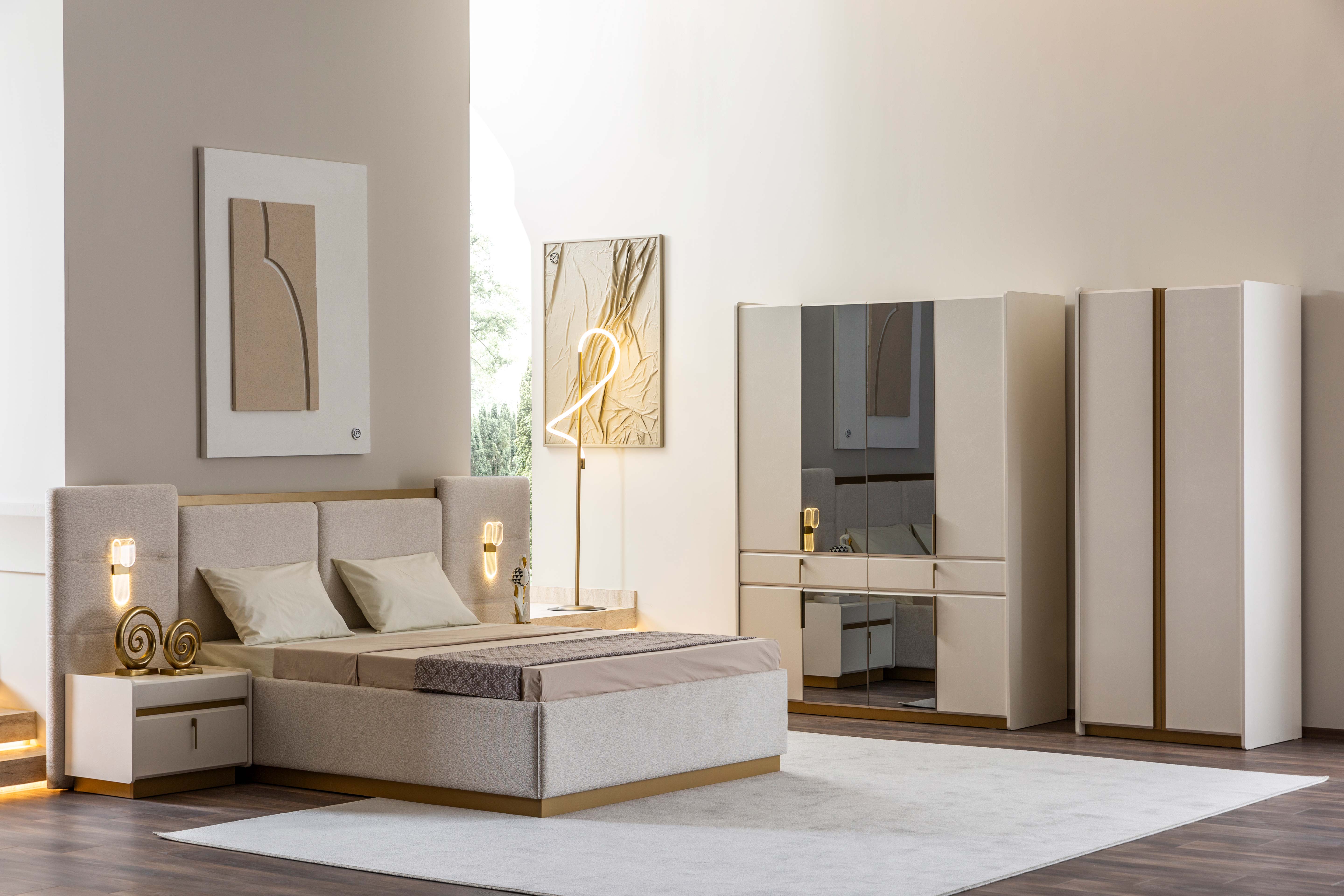 Четирикрилен гардероб «Loren» с огледална врата, чекмеджета, лост за закачалки, рафтове, ширина 165см