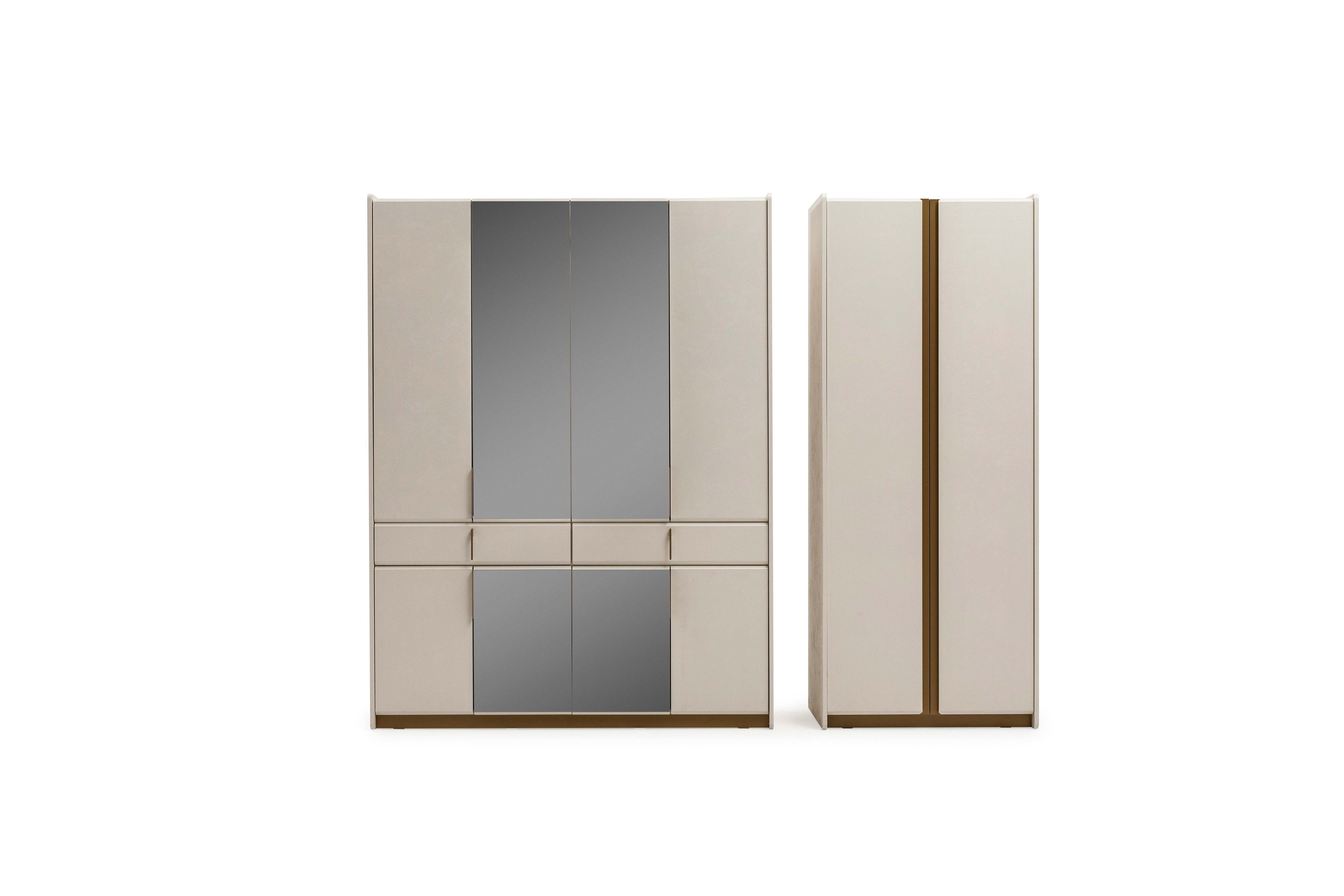 Четирикрилен гардероб «Loren» с огледална врата, чекмеджета, лост за закачалки, рафтове, ширина 165см