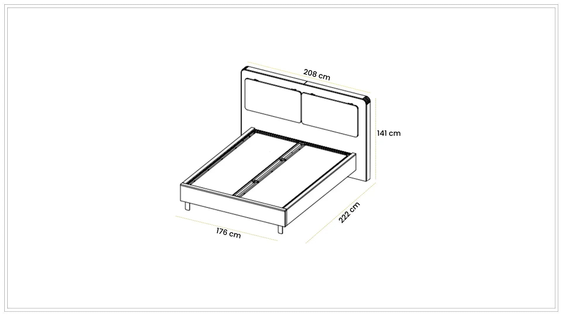 Тапицирано легло «Pamukkale» + табла с осветление - с място за съхранение, повдигащ механизъм