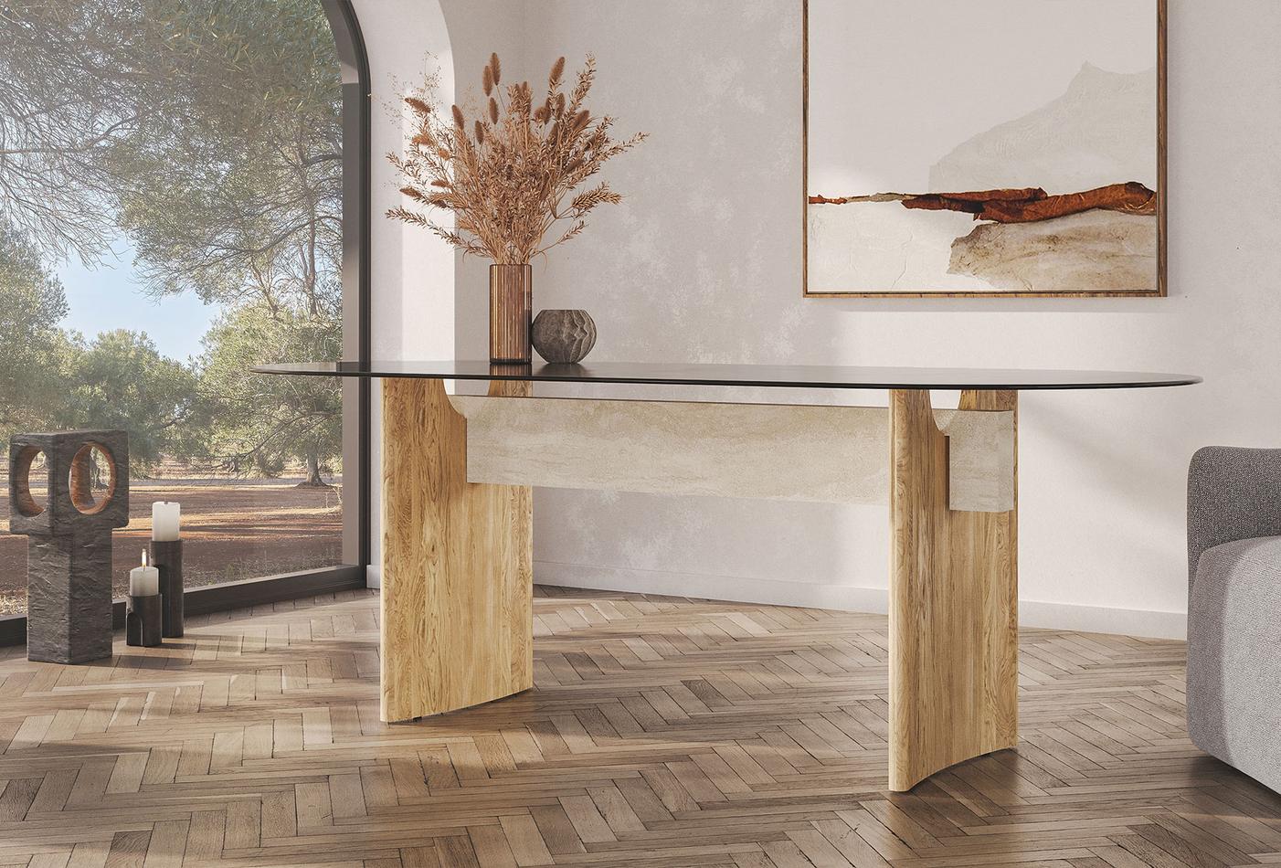 Трапезна маса «Austin» + стъклен плот, размер 218х77х95см