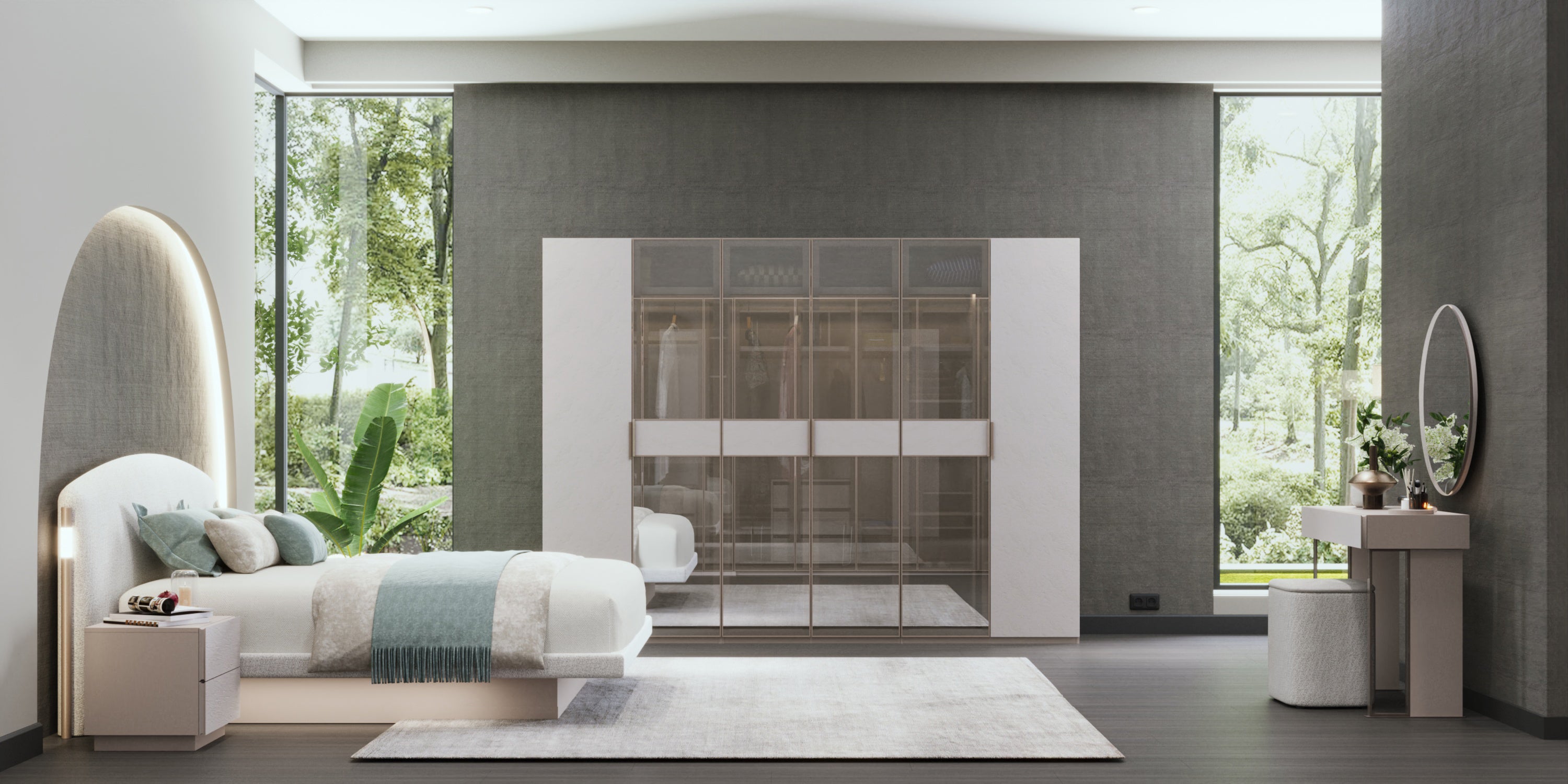 Модулен гардероб «Kasmir» - 5 модула, с осветление, стъклени врати