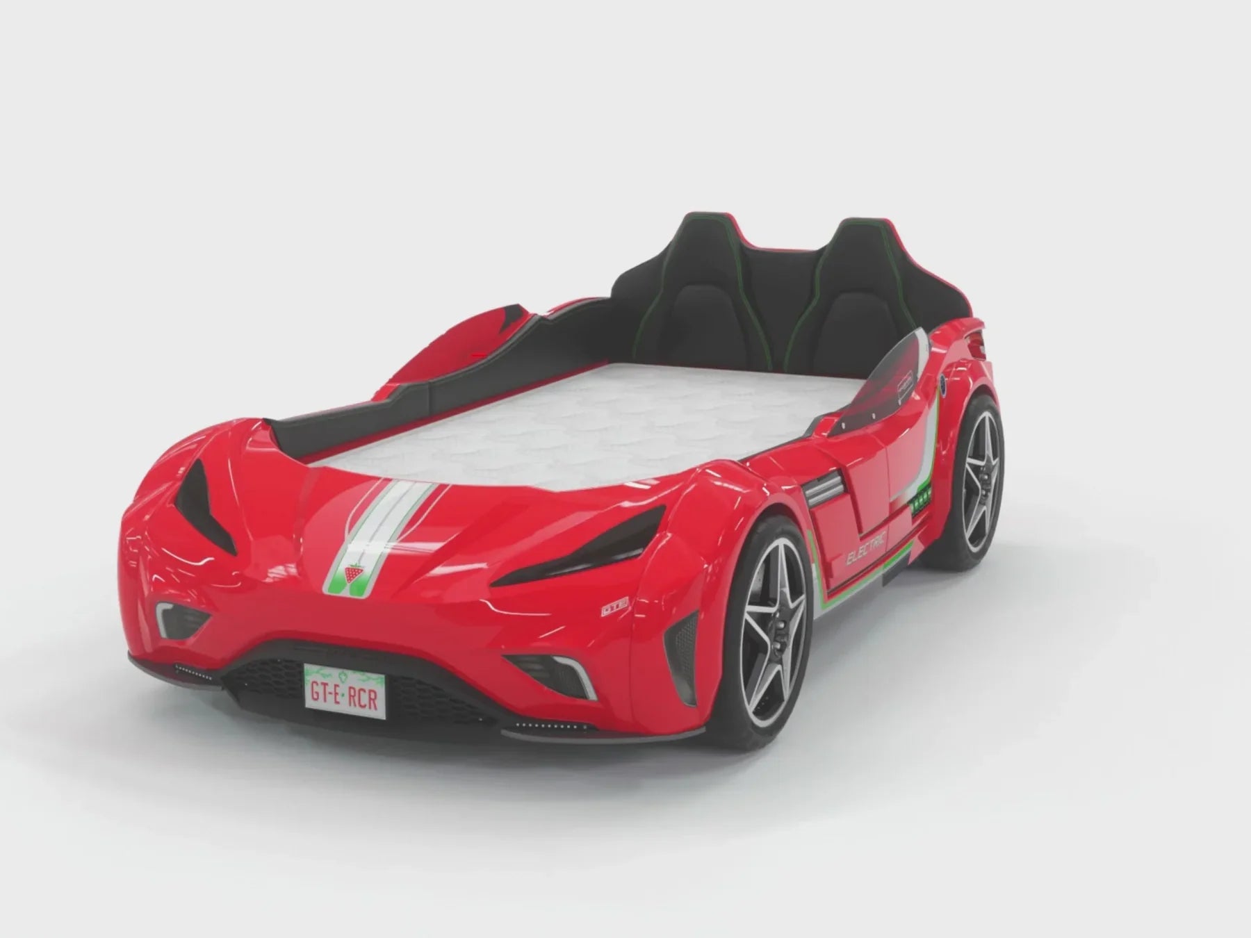 Легло-кола «GTE» + звук и LED осветление, с кожена тапицерия, цвят червен, за матрак 100х190см