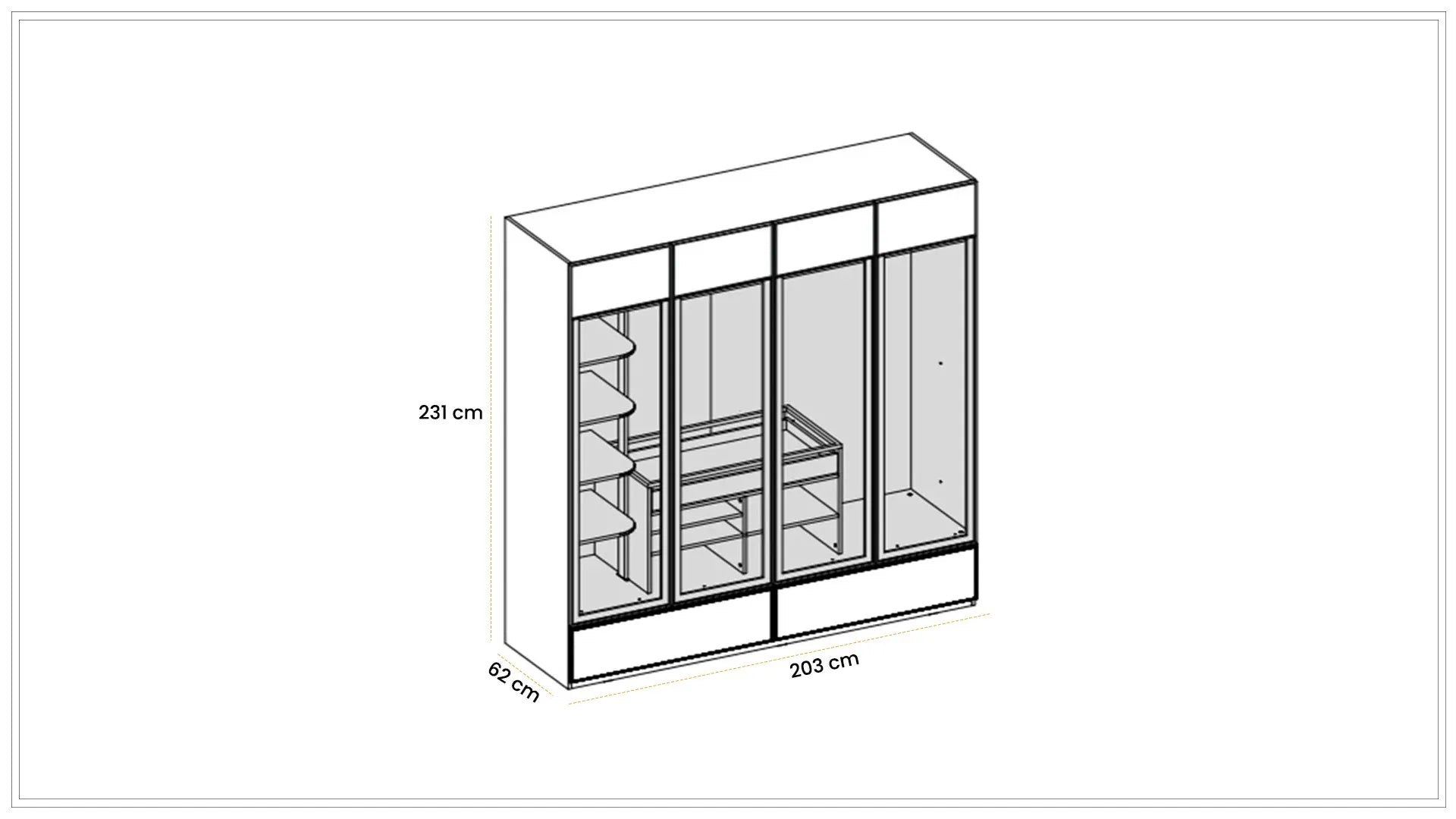 Четирикрилен гардероб «Pamukkale» стъклени врати, ширина 203см